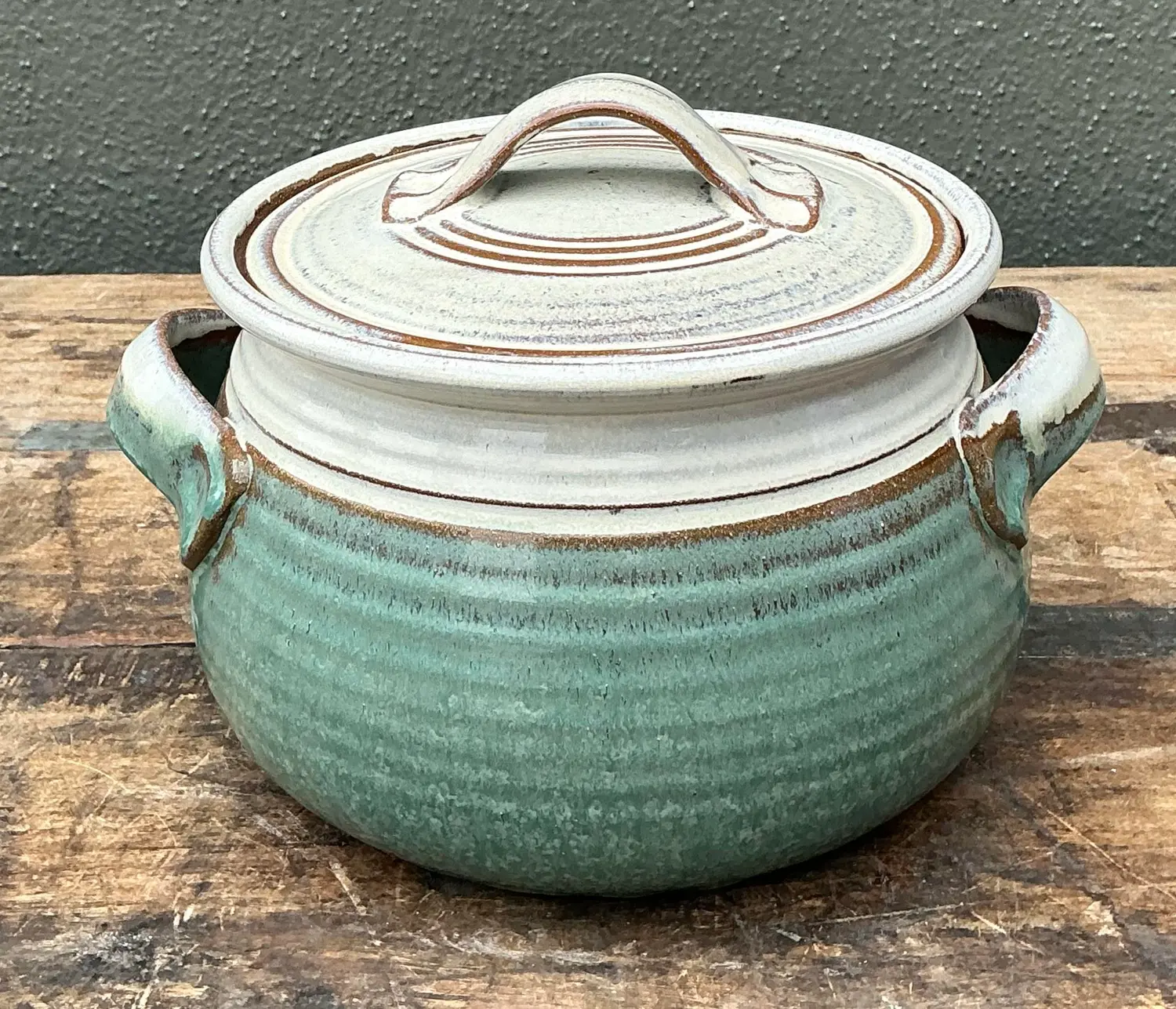 Vintage Original Studio Pottery Lidded Bowl - Pottery, 9.25W x 6H - Detail view