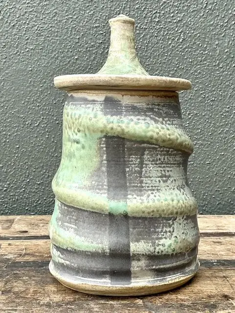 Vintage Original Studio Pottery Lidded Jar - Side view