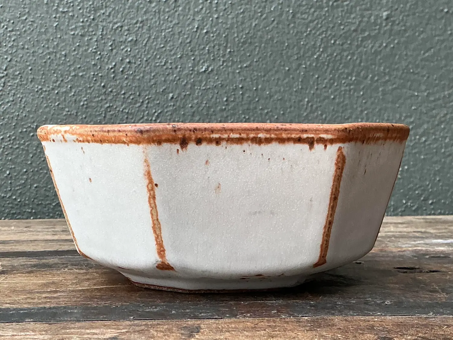 Vintage Original Studio Pottery Octagon Bowl - Side view