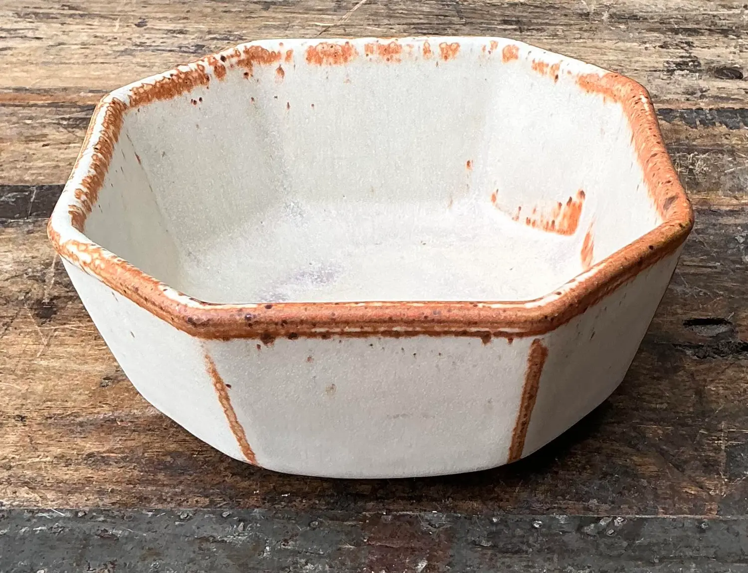 Vintage Original Studio Pottery Octagon Bowl - Top view
