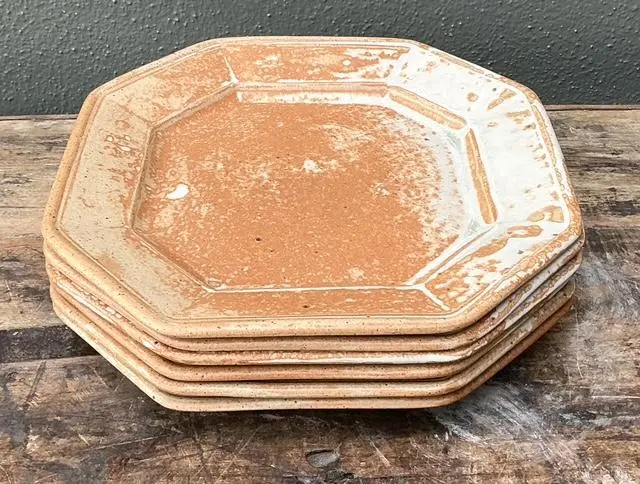 Vintage Original Studio Pottery Octagon Dinner Plates - Set of 6 - Detail view