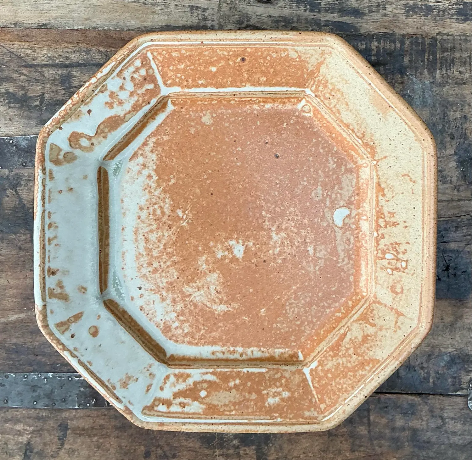 Vintage Original Studio Pottery Octagon Dinner Plates - Set of 6 - Back view
