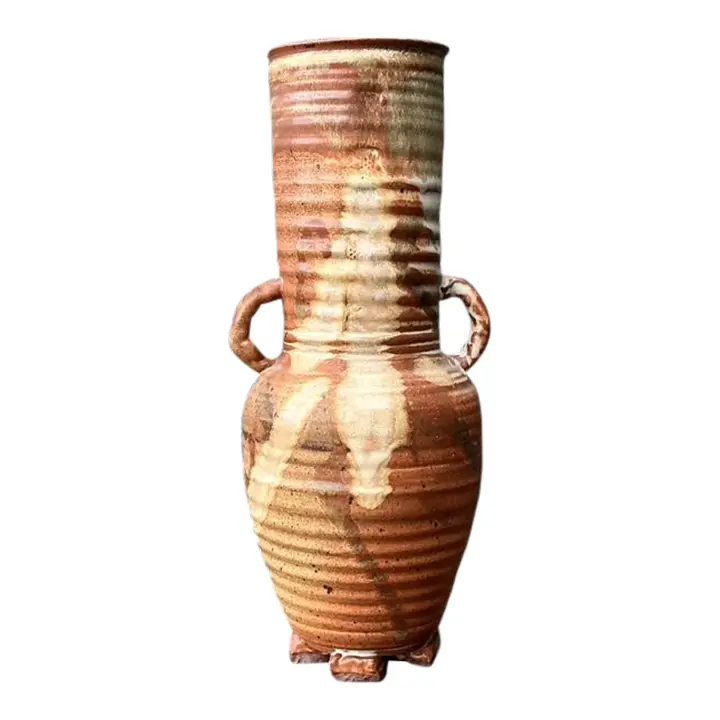 Vintage Original Studio Pottery Ribbed Vase - Pottery, 5.75W x 14H