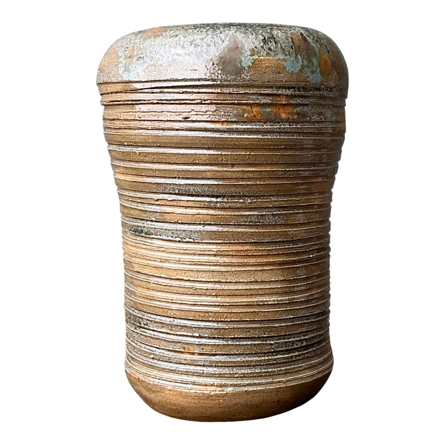 Vintage Original Studio Pottery Ribbed Vase - Pottery, 4.75W x 7.25H