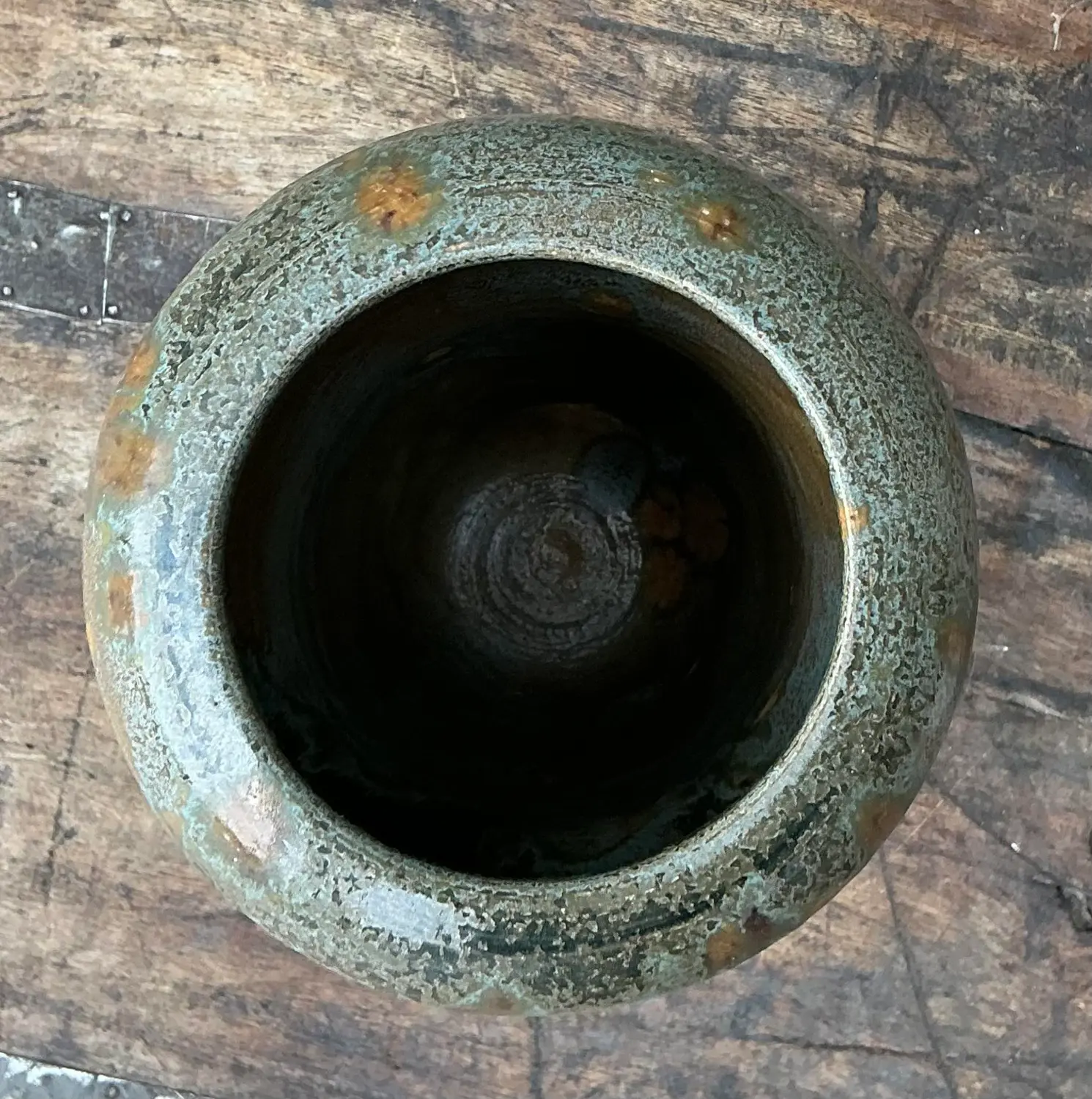 Vintage Original Studio Pottery Ribbed Vase - Pottery, 4.75W x 7.25H - Back view