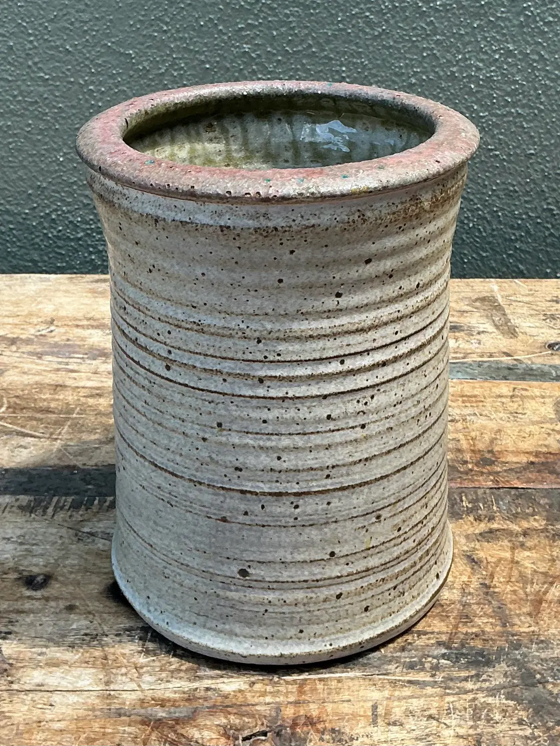 Vintage Original Studio Pottery Ribbed Vase - Pottery, 6.75W x 8.5H