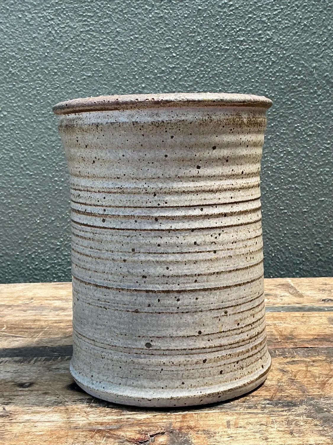 Vintage Original Studio Pottery Ribbed Vase - Pottery, 6.75W x 8.5H - Detail view