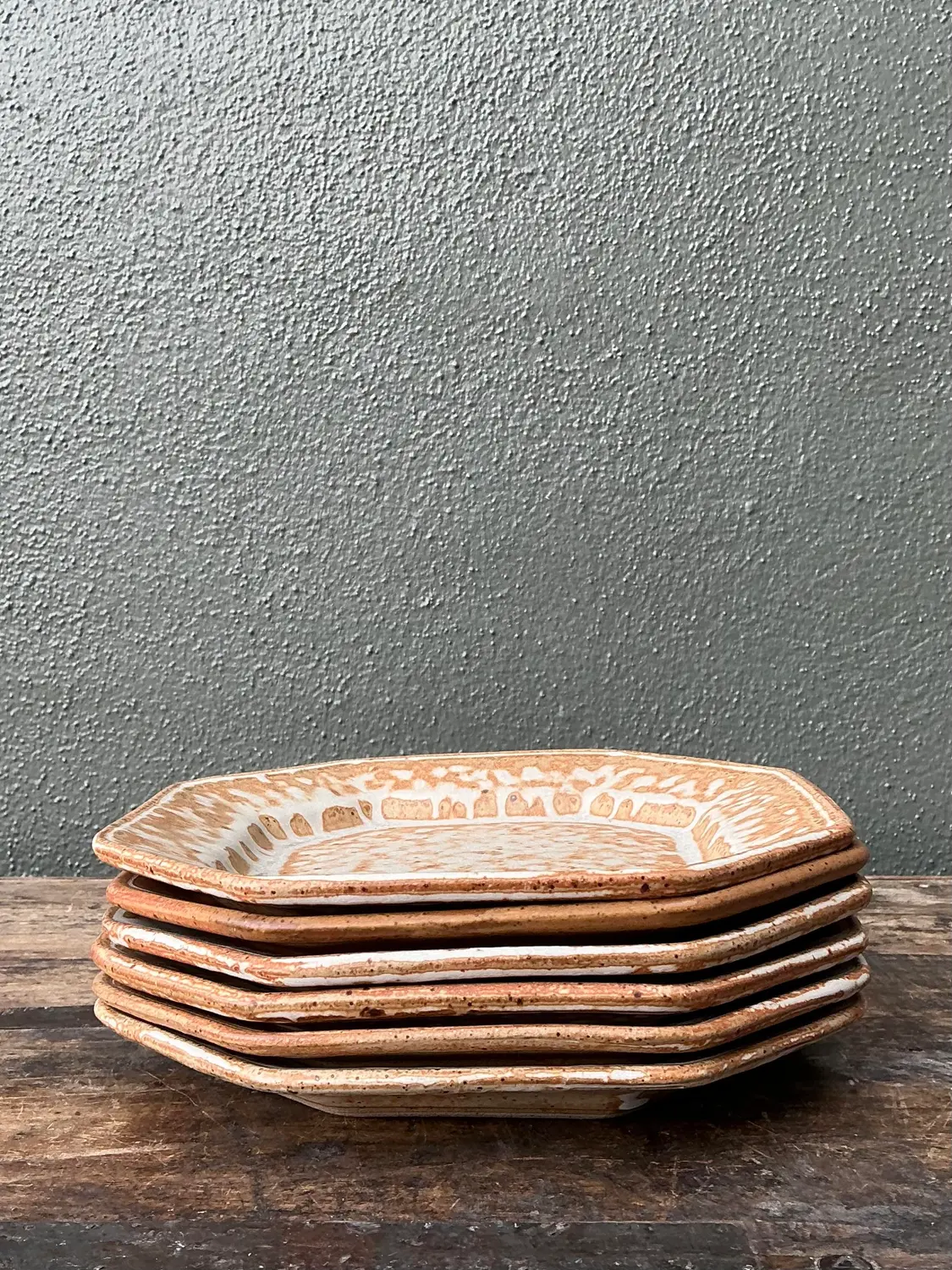 Vintage Original Studio Pottery Salad Plated - Set of 6 - Detail view