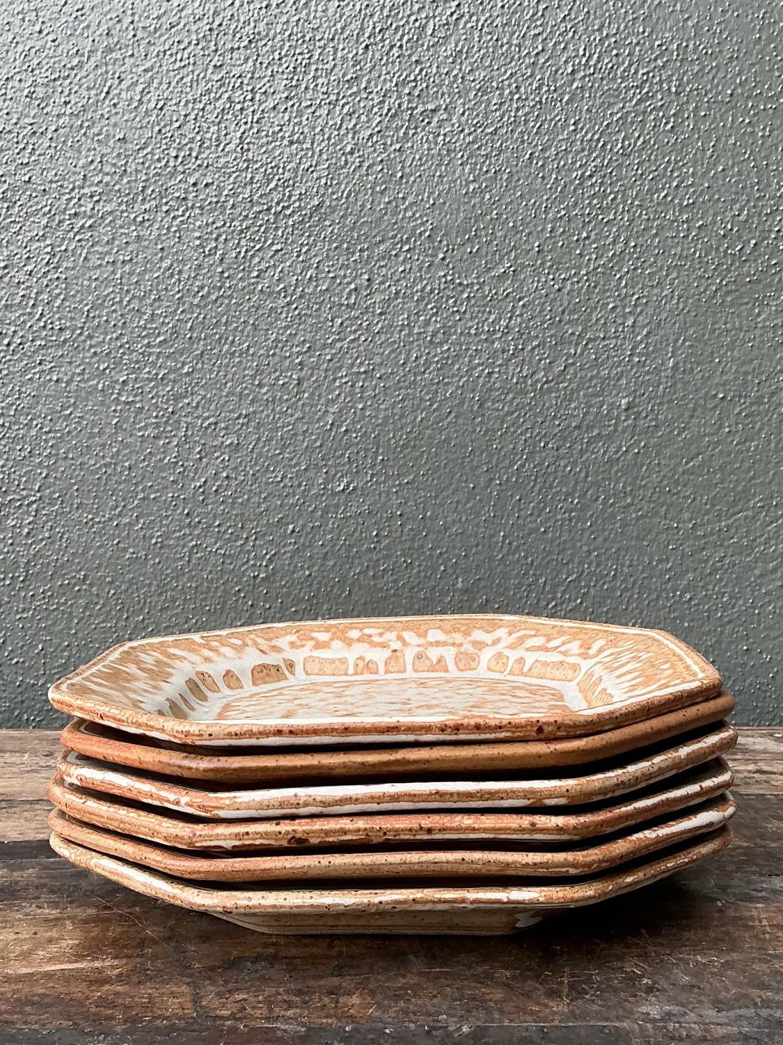 Vintage Original Studio Pottery Salad Plated - Set of 6 - Side view