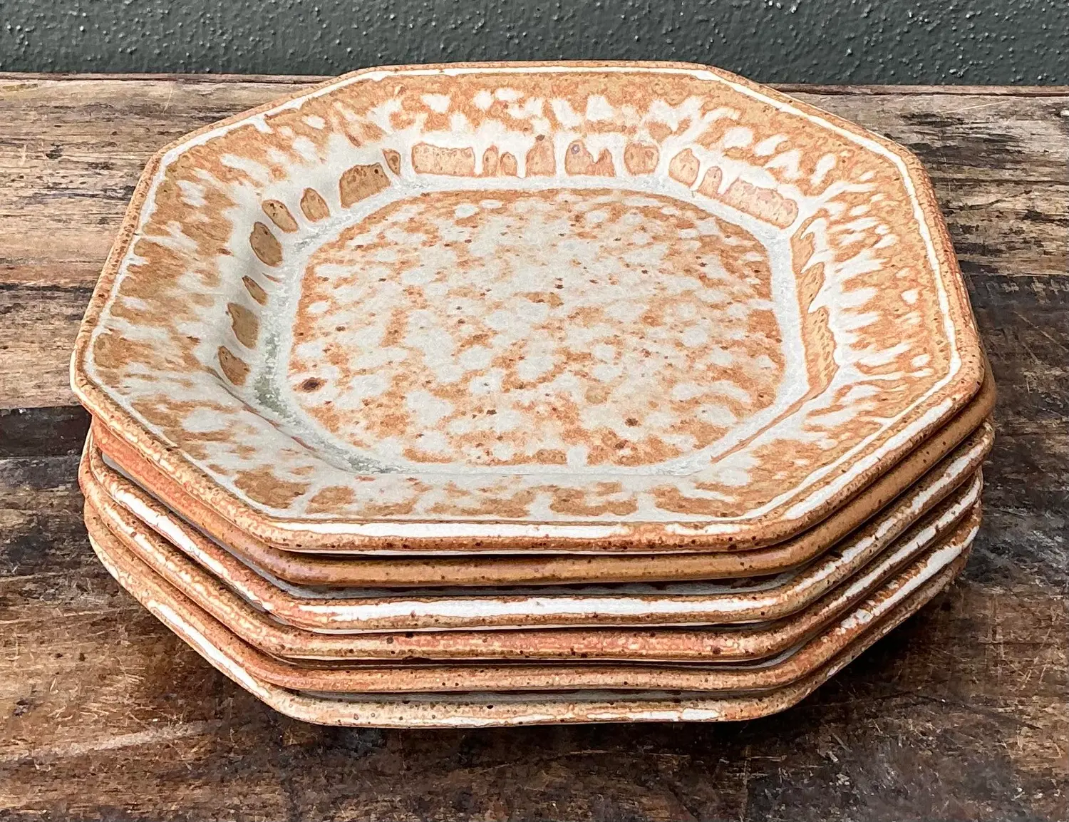 Vintage Original Studio Pottery Salad Plated - Set of 6 - Top view