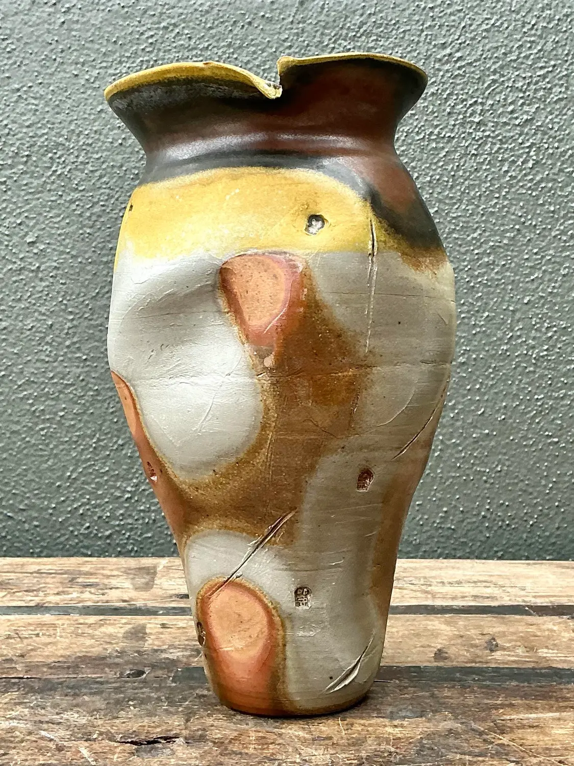 Vintage Original Studio Pottery Skull Vase - Top view
