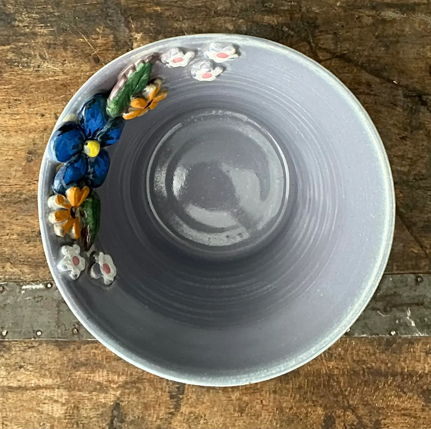 Vintage Original Studio Pottery Triple Flower Bowl