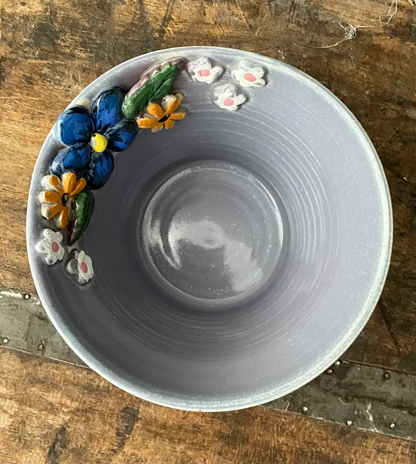 Vintage Original Studio Pottery Triple Flower Bowl - Top view