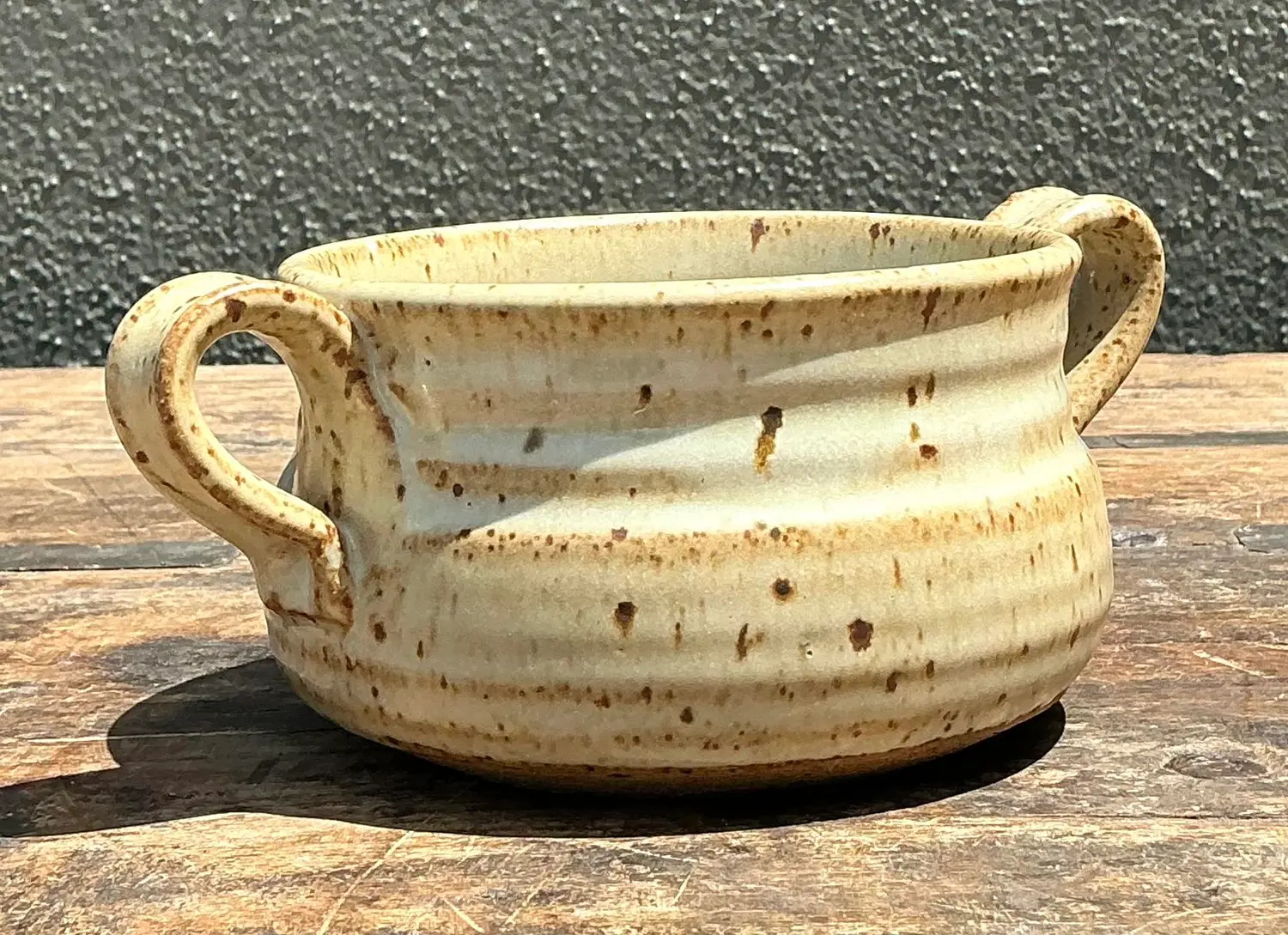 Vintage Original Studio Pottery Two Handle Bowl - Detail view
