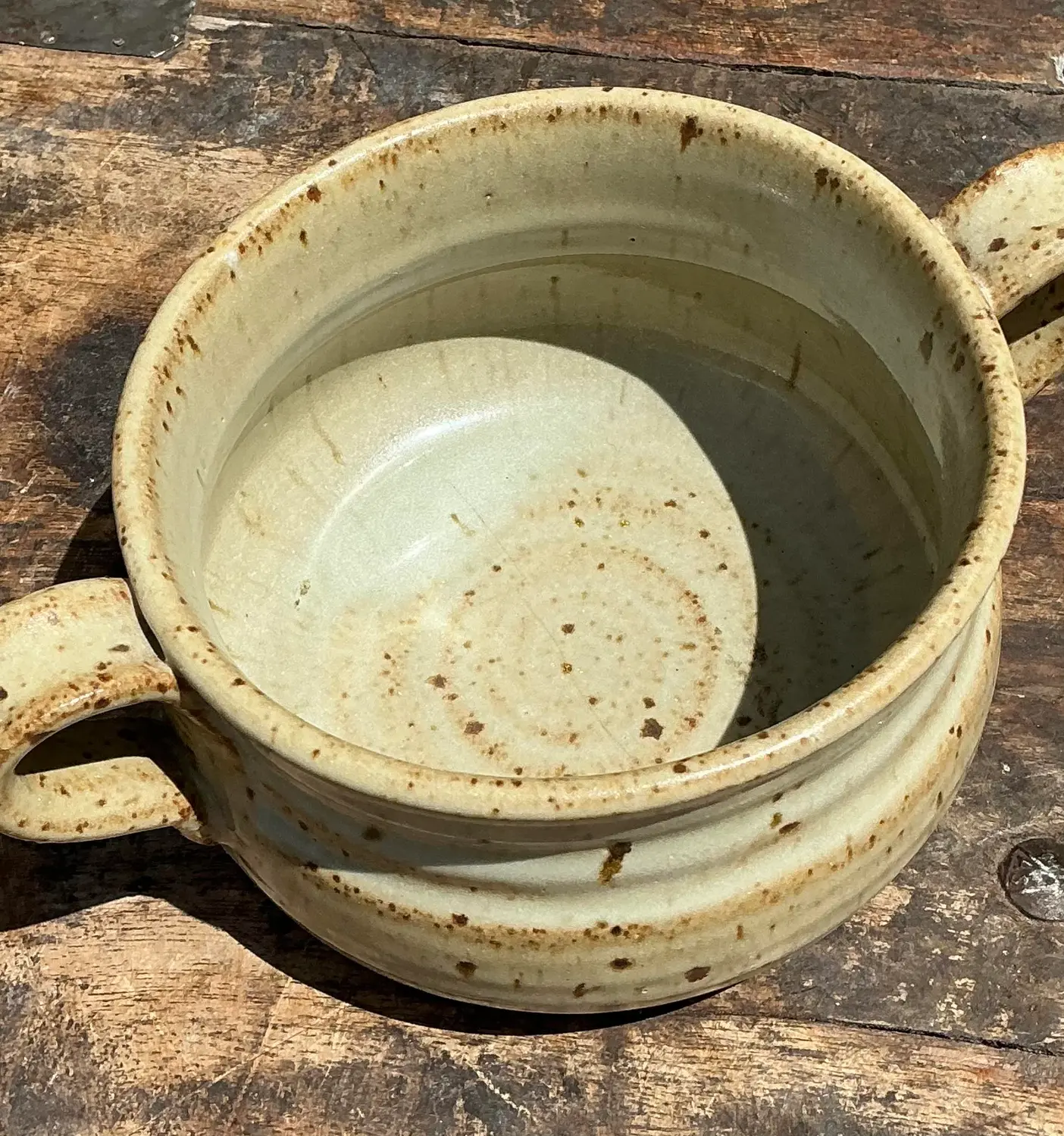 Vintage Original Studio Pottery Two Handle Bowl - Side view