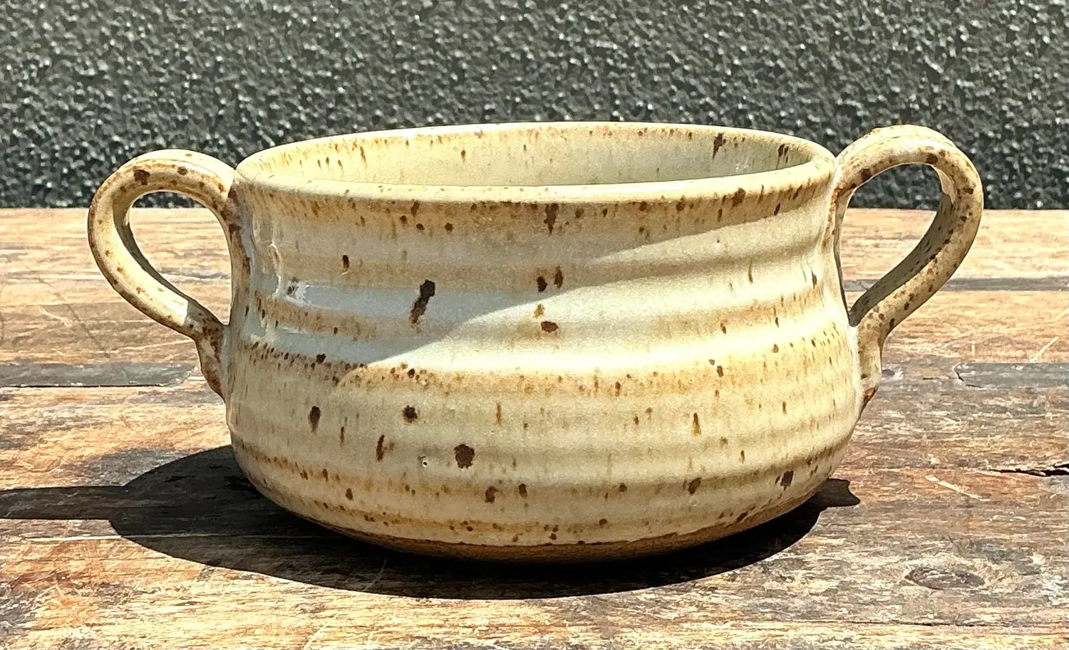 Vintage Original Studio Pottery Two Handle Bowl - Back view