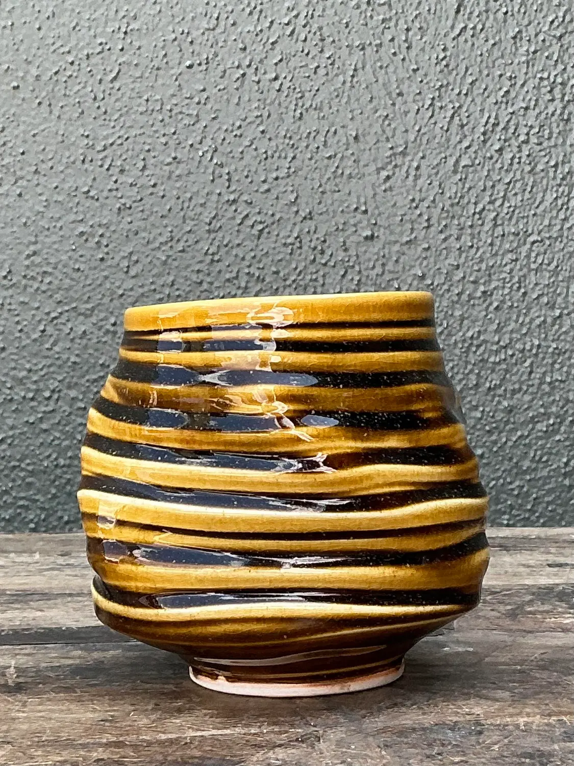 Vintage Original Studio Pottery Vase - Pottery, 4.25W x 4.25H - Side view