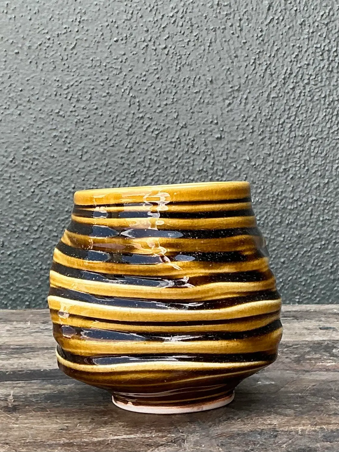 Vintage Original Studio Pottery Vase - Pottery, 4.25W x 4.25H - Back view