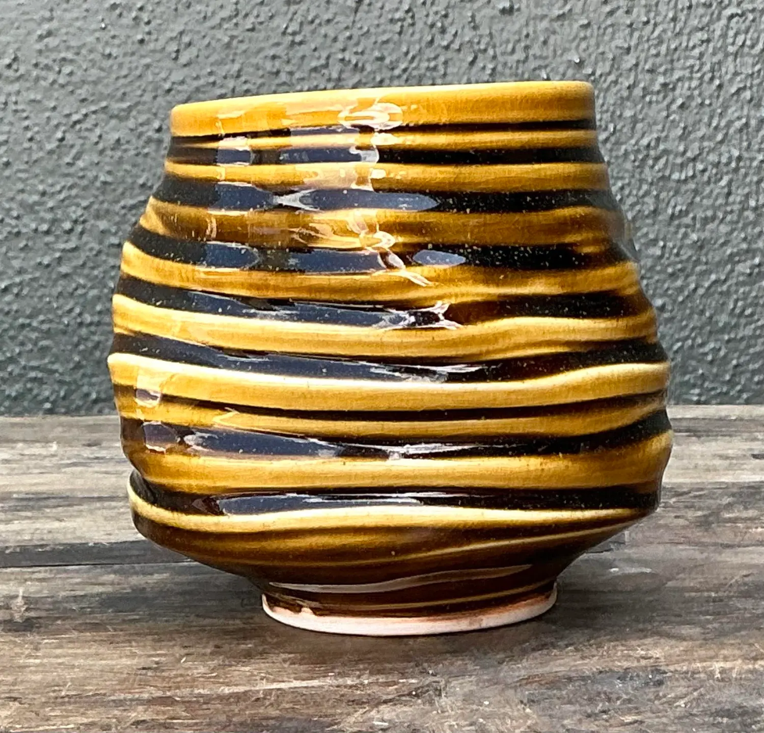 Vintage Original Studio Pottery Vase - Pottery, 4.25W x 4.25H - Top view