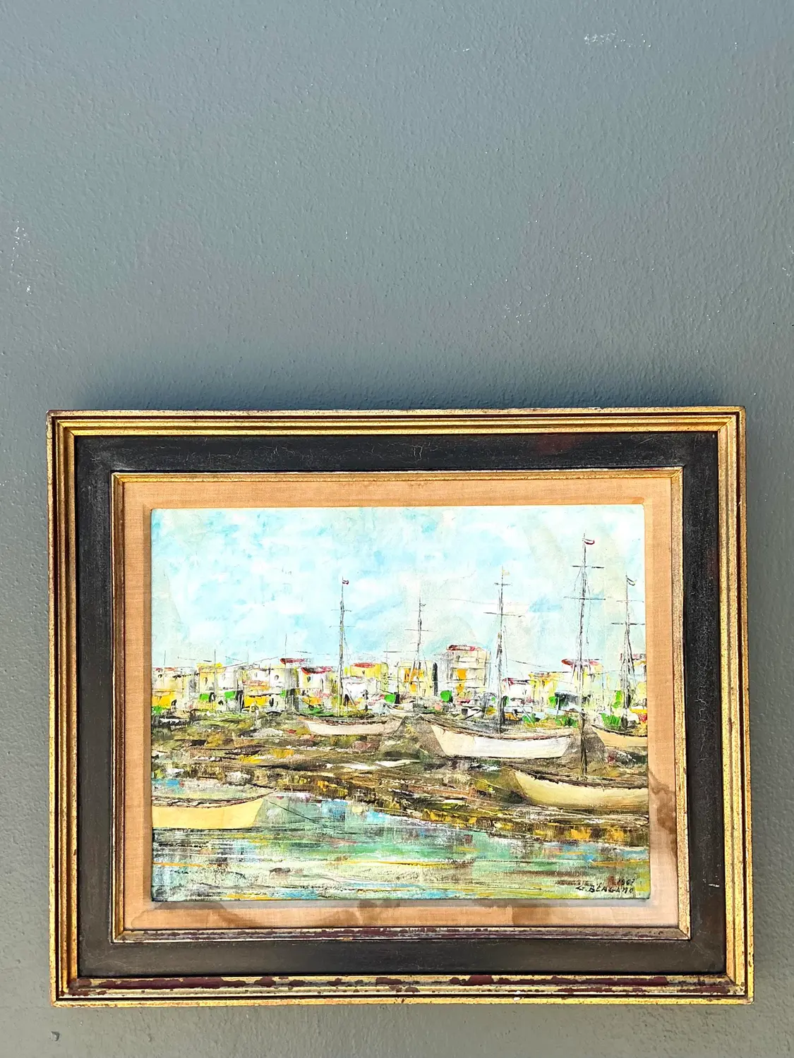 Vintage Original Waterfront Original Oil Painting on Canvas - Side view