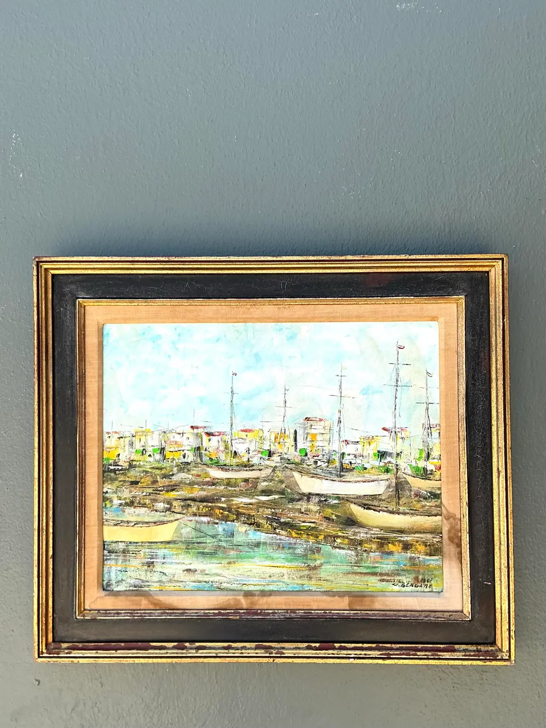 Vintage Original Waterfront Original Oil Painting on Canvas - Back view