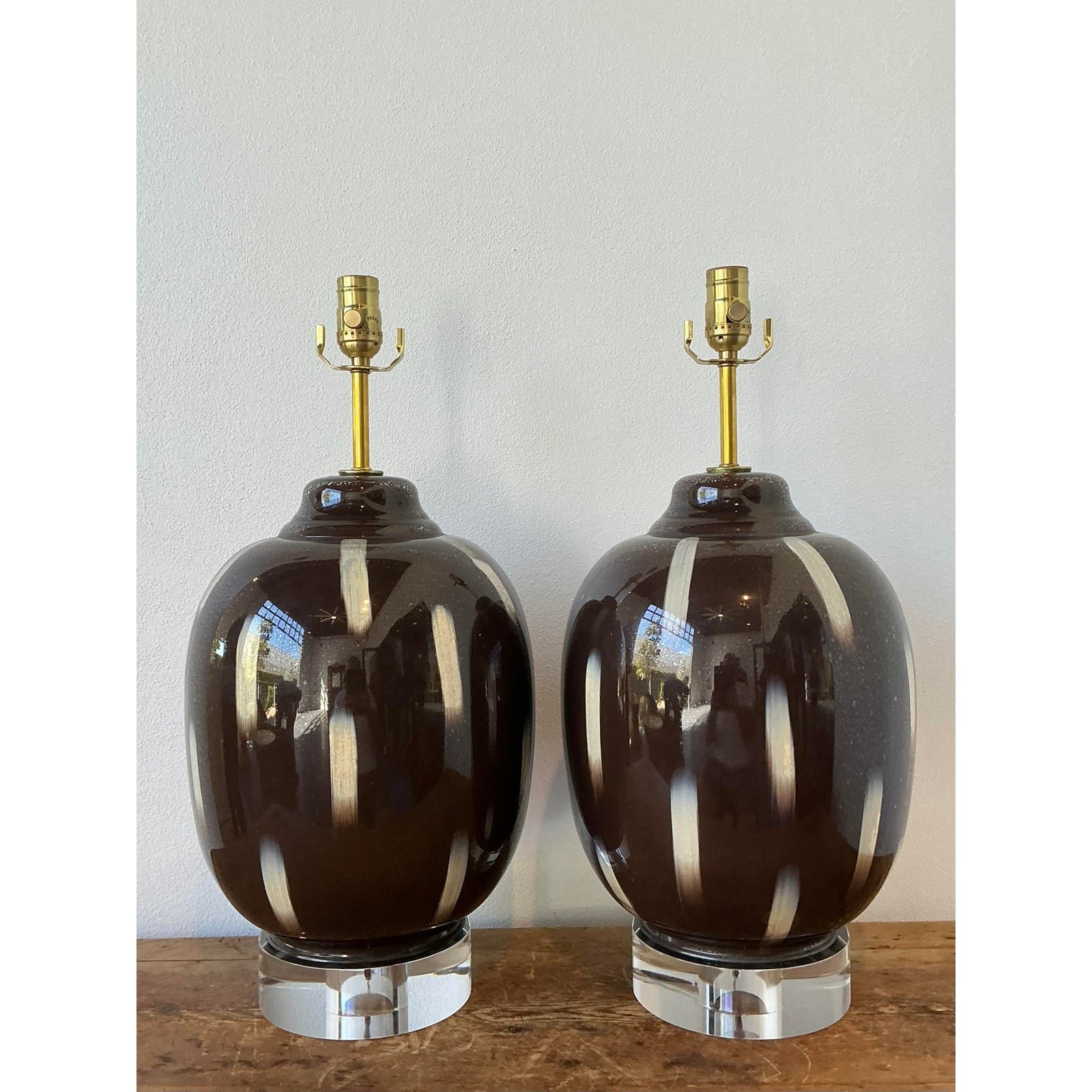 Vintage Painted Glass Lamps - A Pair - Detail view