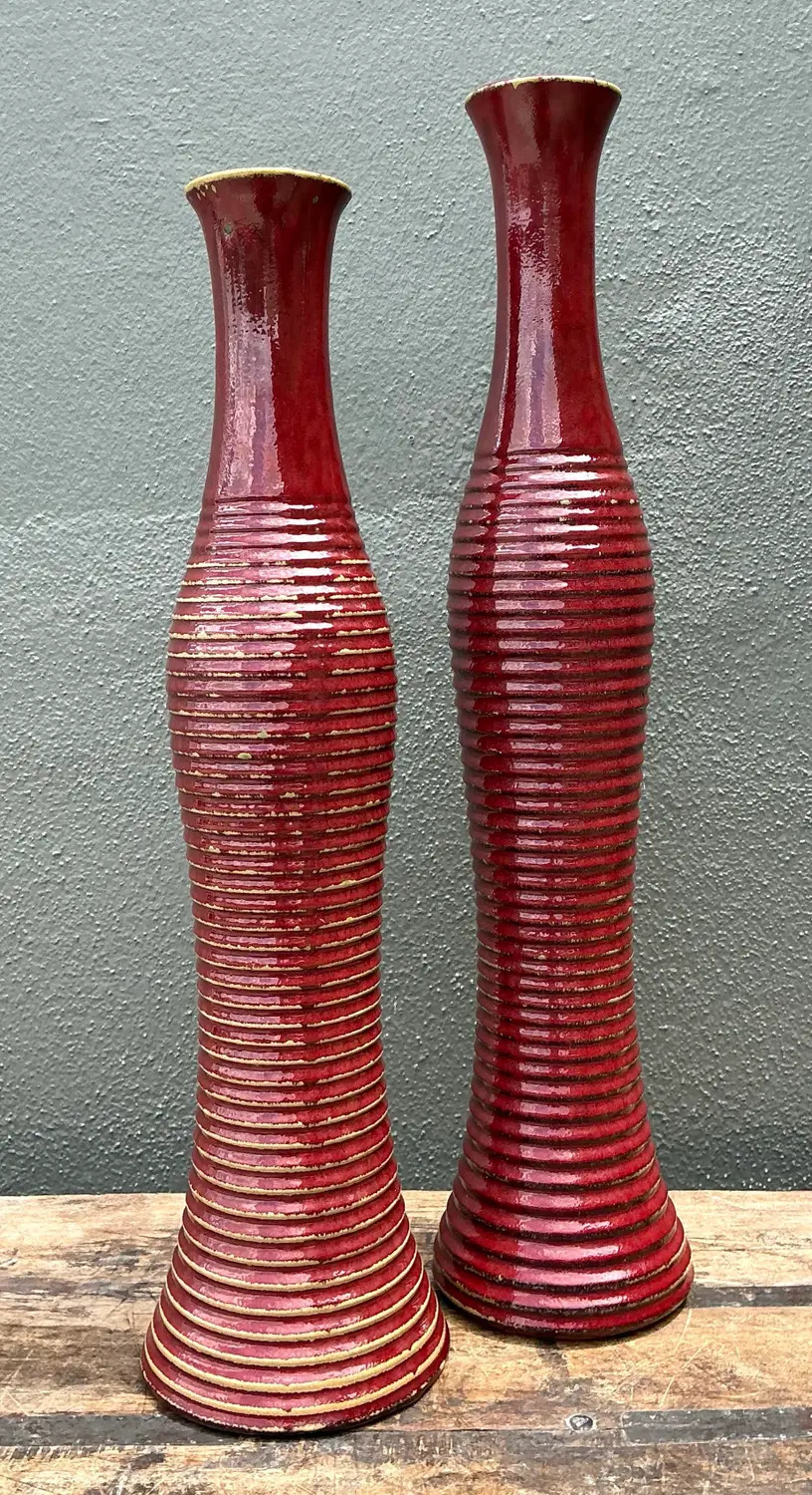Vintage Pair of Ribbed Tall Vases