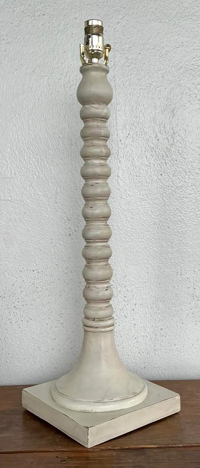 Vintage Patinated Carved Bobbin Lamp - Side view