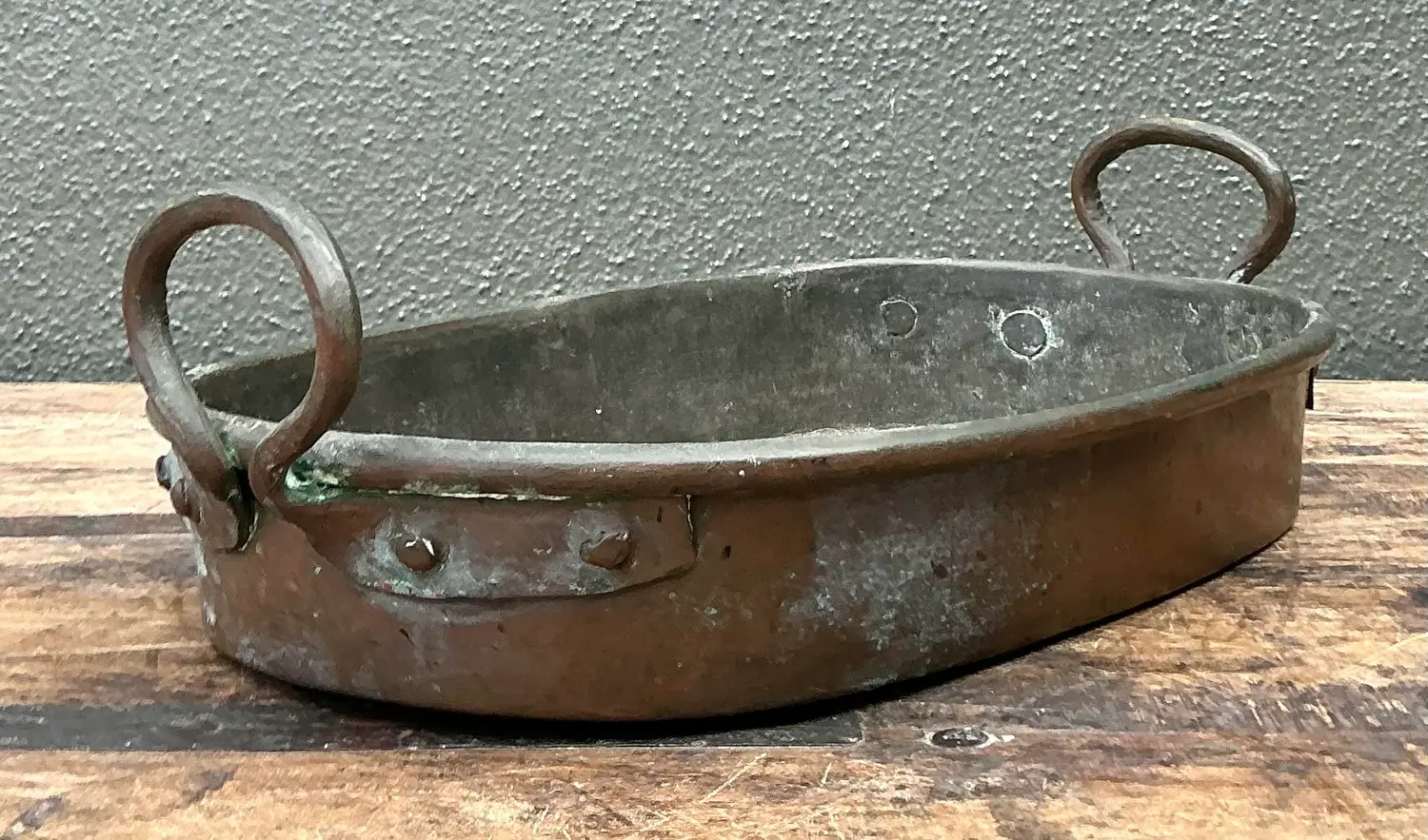 Vintage Patinated Copper Pan - Top view