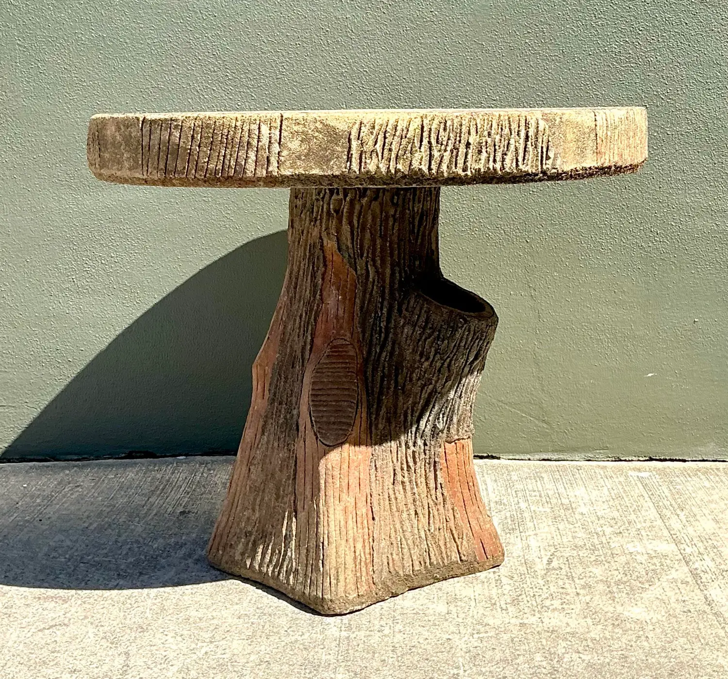 Vintage Patinated Faux Bois Concrete Table - Side view