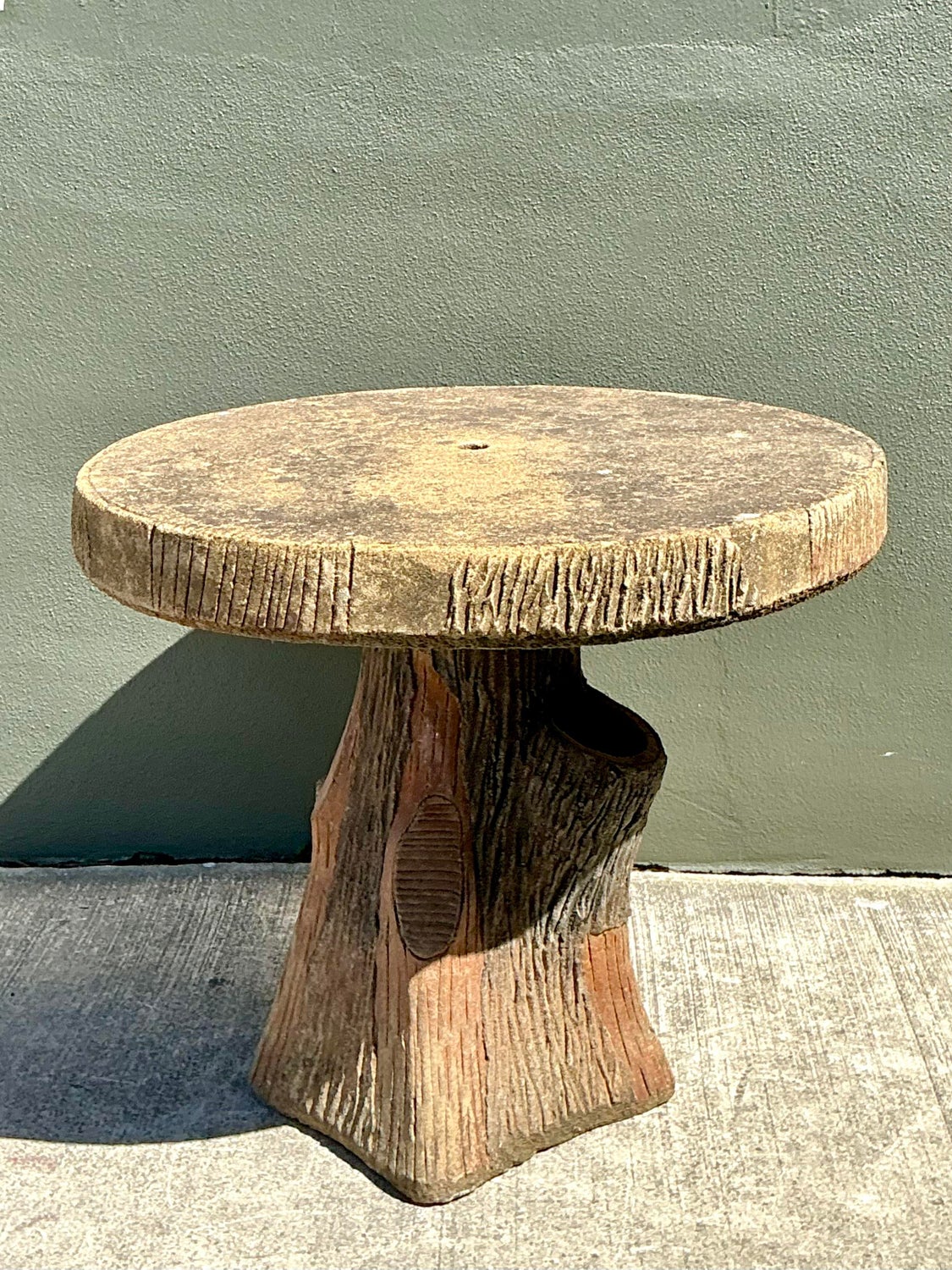 Vintage Patinated Faux Bois Concrete Table - Back view