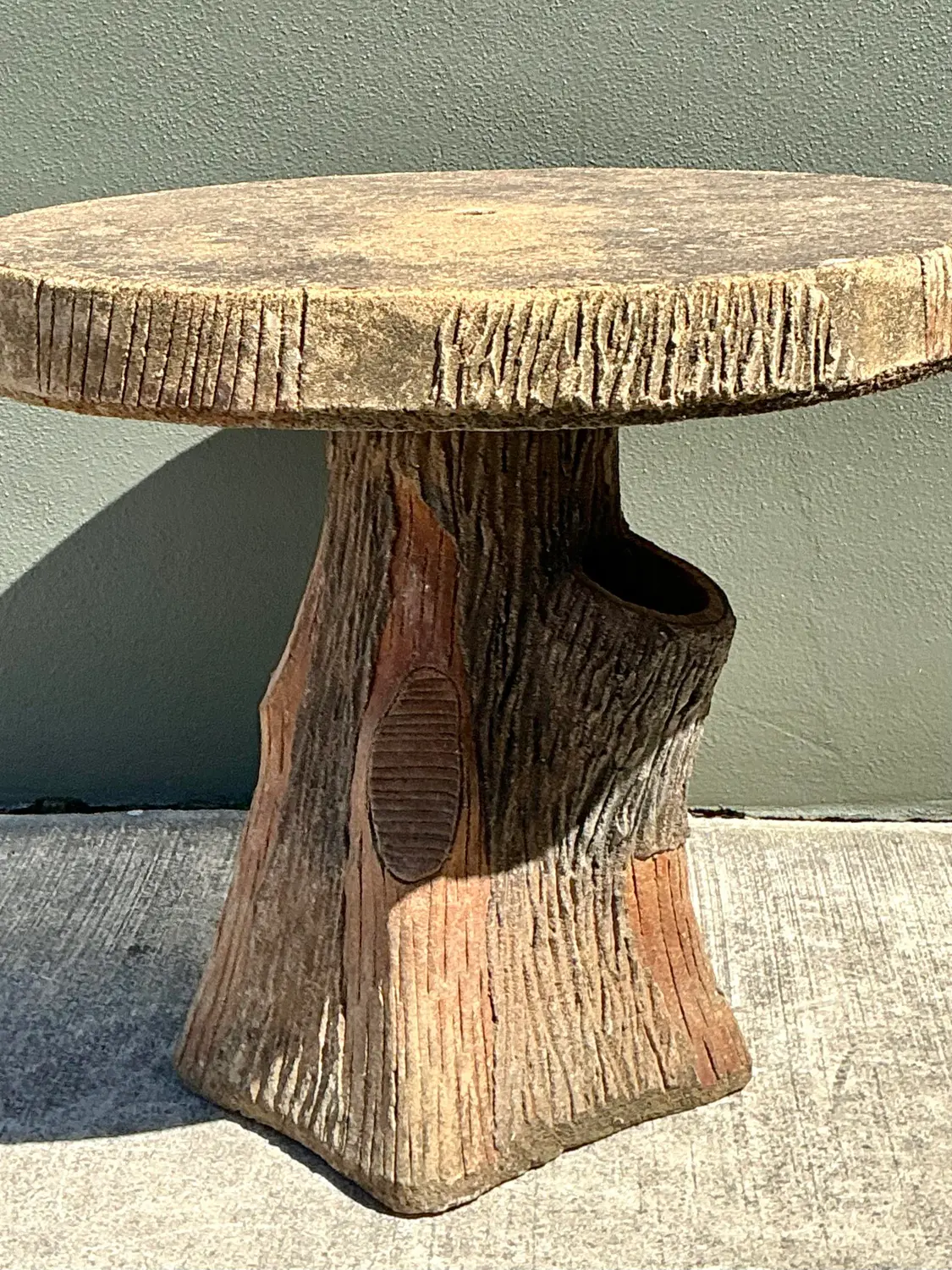 Vintage Patinated Faux Bois Concrete Table - Top view