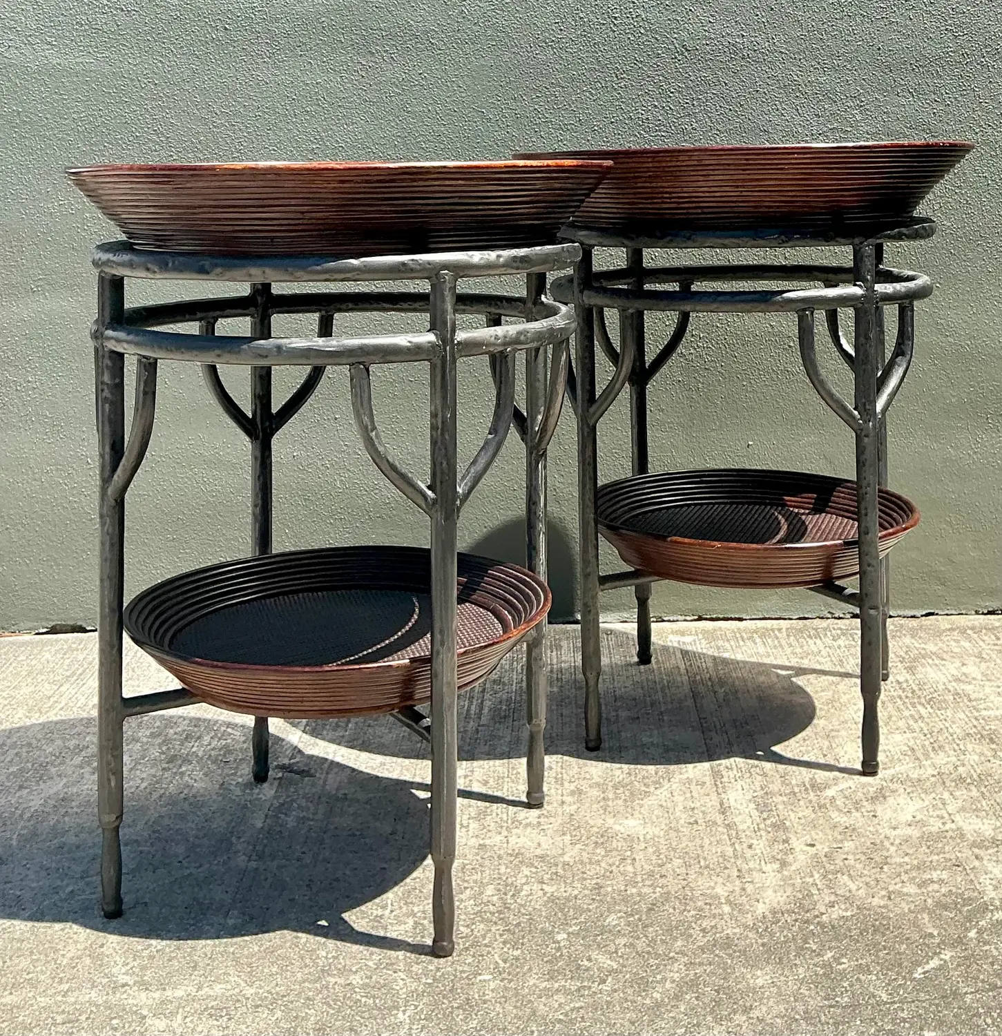 Vintage Pencil Reed Bowl Side Tables - A Pair - Detail view