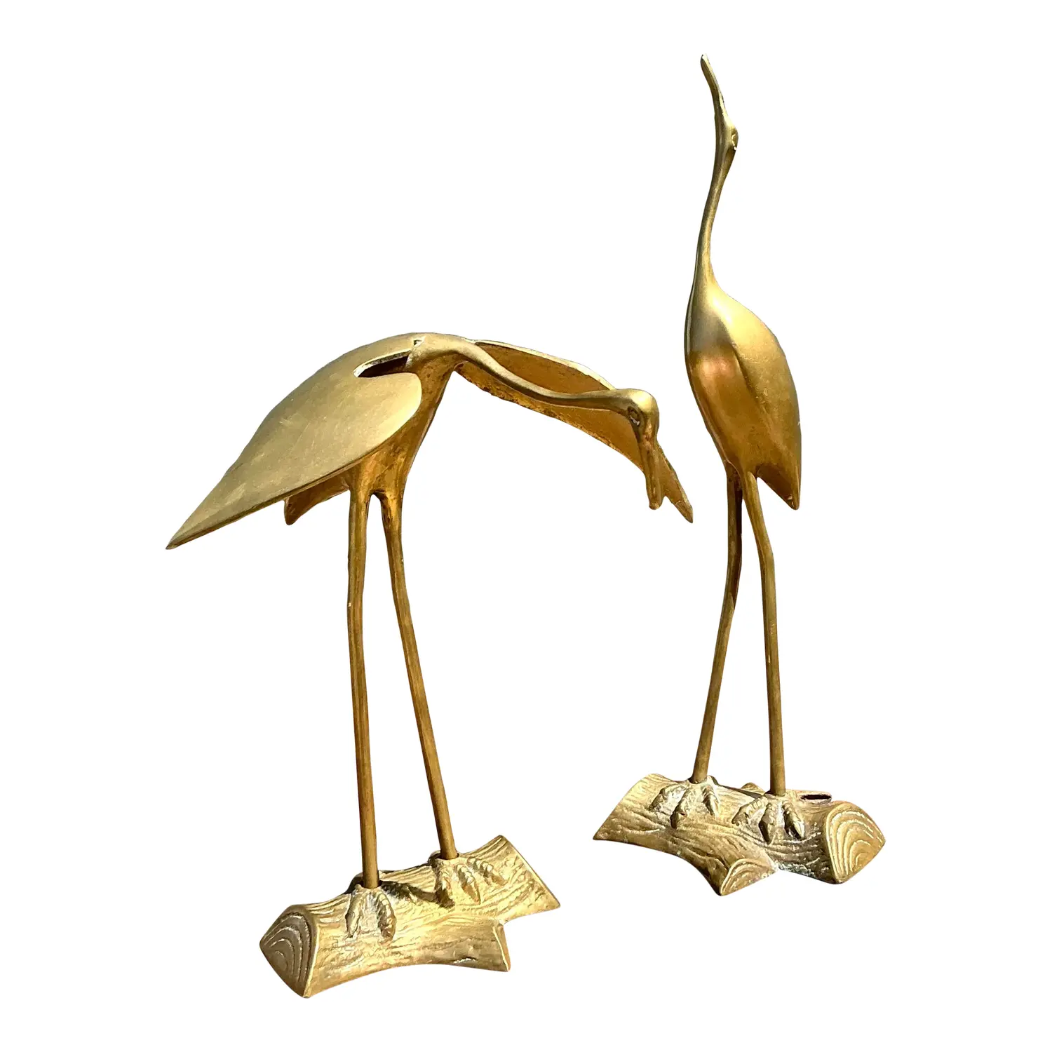 Vintage Polished Brass Cranes - Set of 2