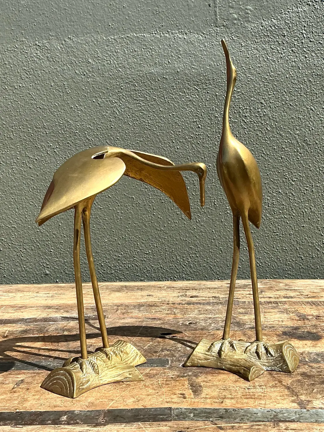 Vintage Polished Brass Cranes - Set of 2 - Detail view