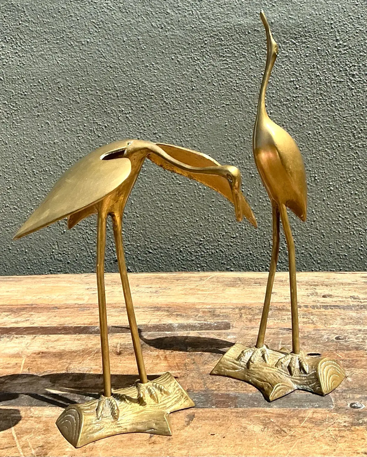 Vintage Polished Brass Cranes - Set of 2 - Back view