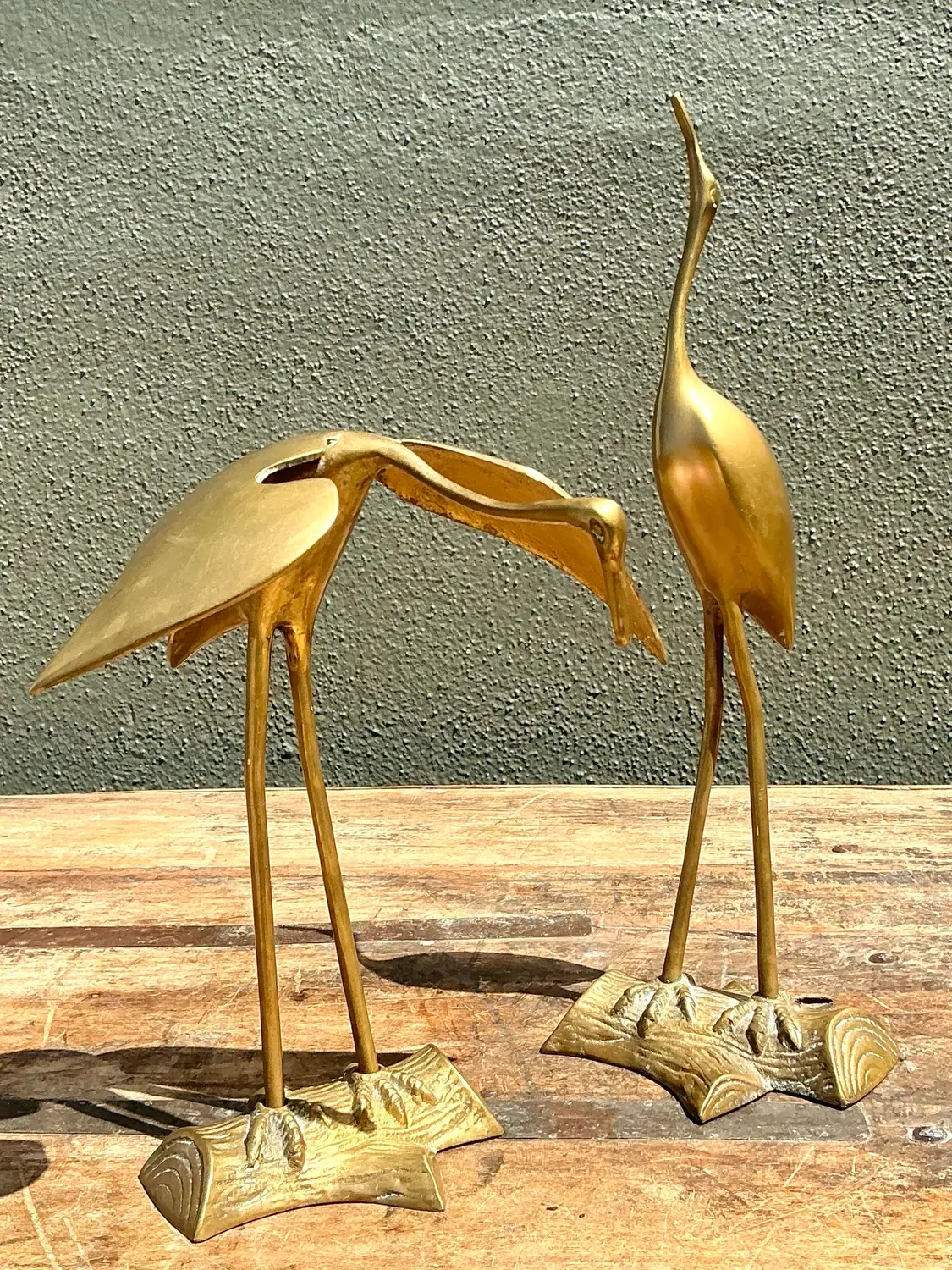 Vintage Polished Brass Cranes - Set of 2 - Top view