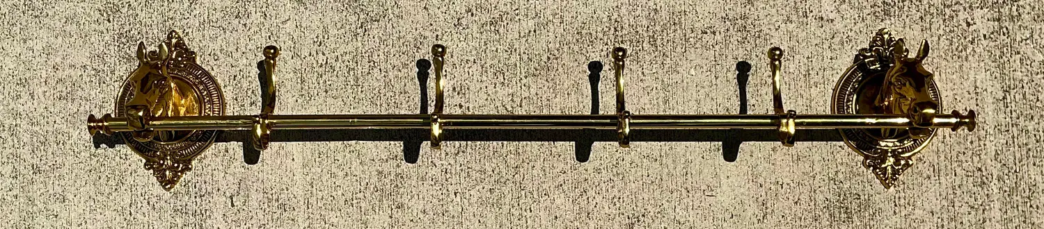 Vintage Polished Brass Horse Head Coat Rack