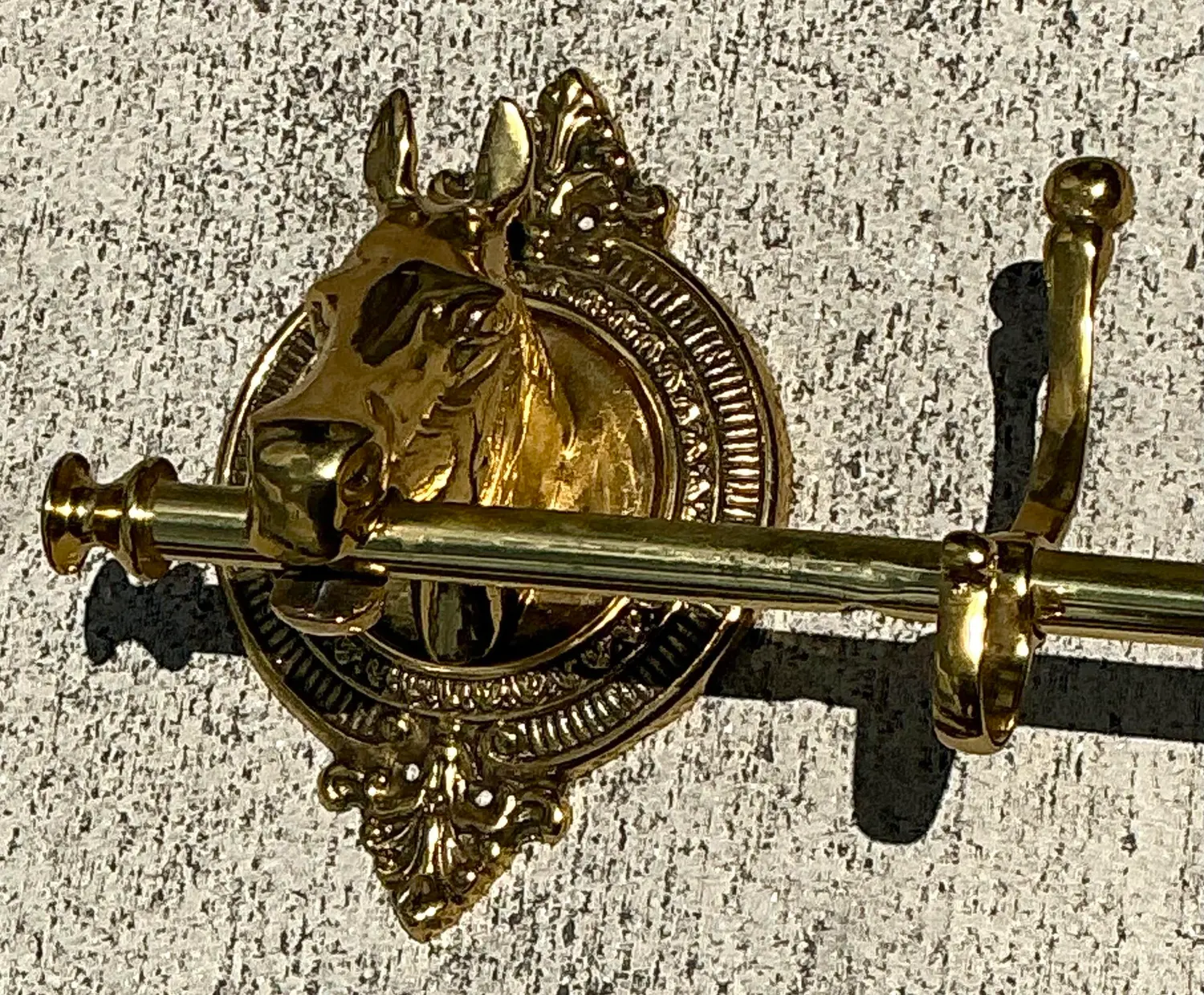 Vintage Polished Brass Horse Head Coat Rack - Back view