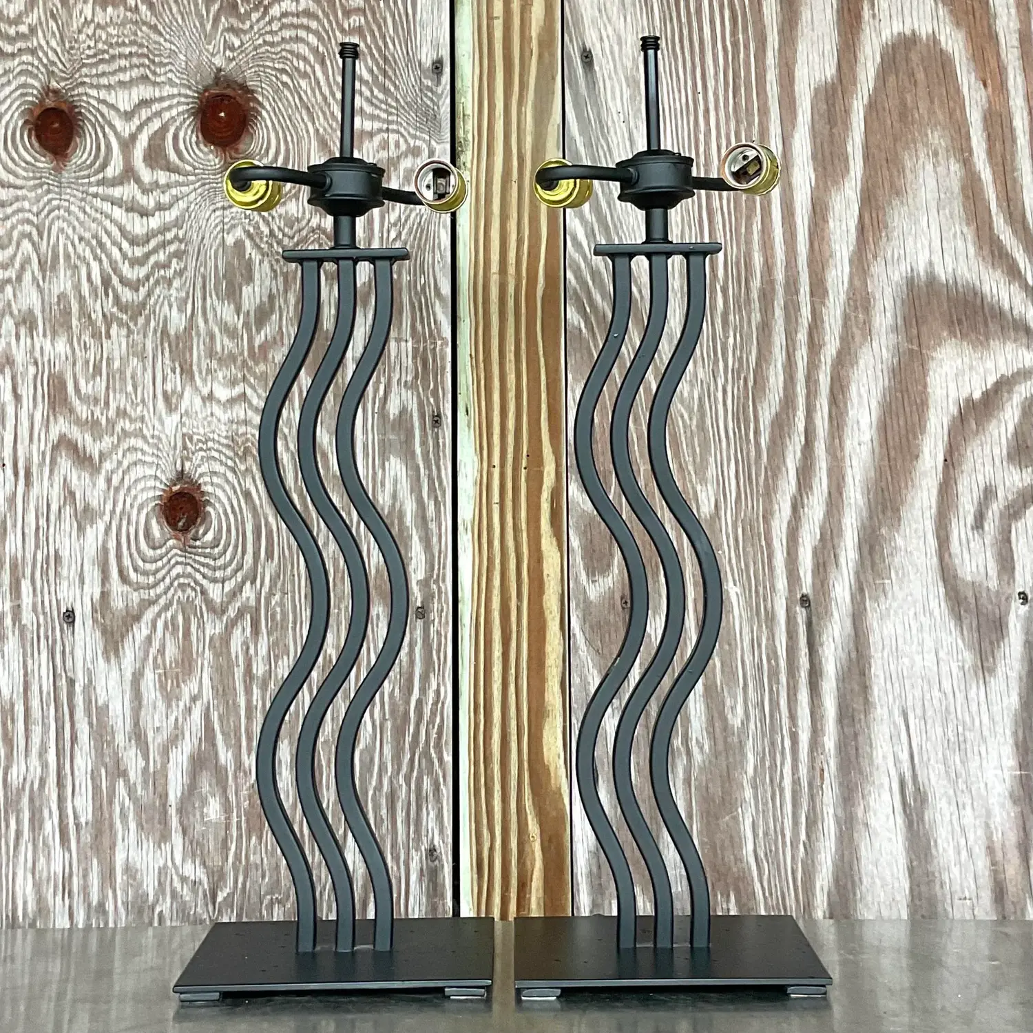 Vintage Postmodern Memphis Wave Metal Lamps - a Pair - Back view