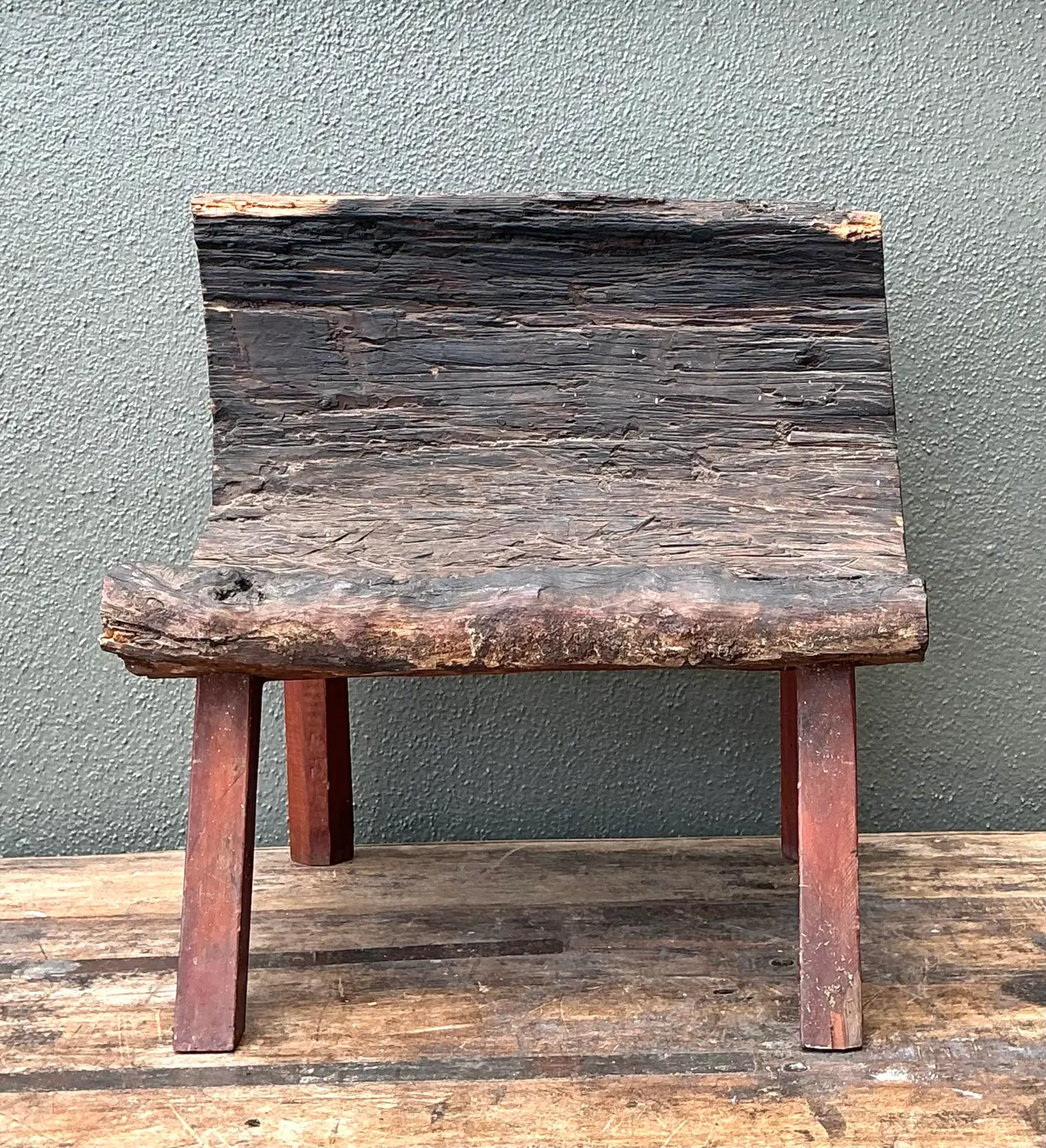 Vintage Primitive Wood Slab Chair - Detail view
