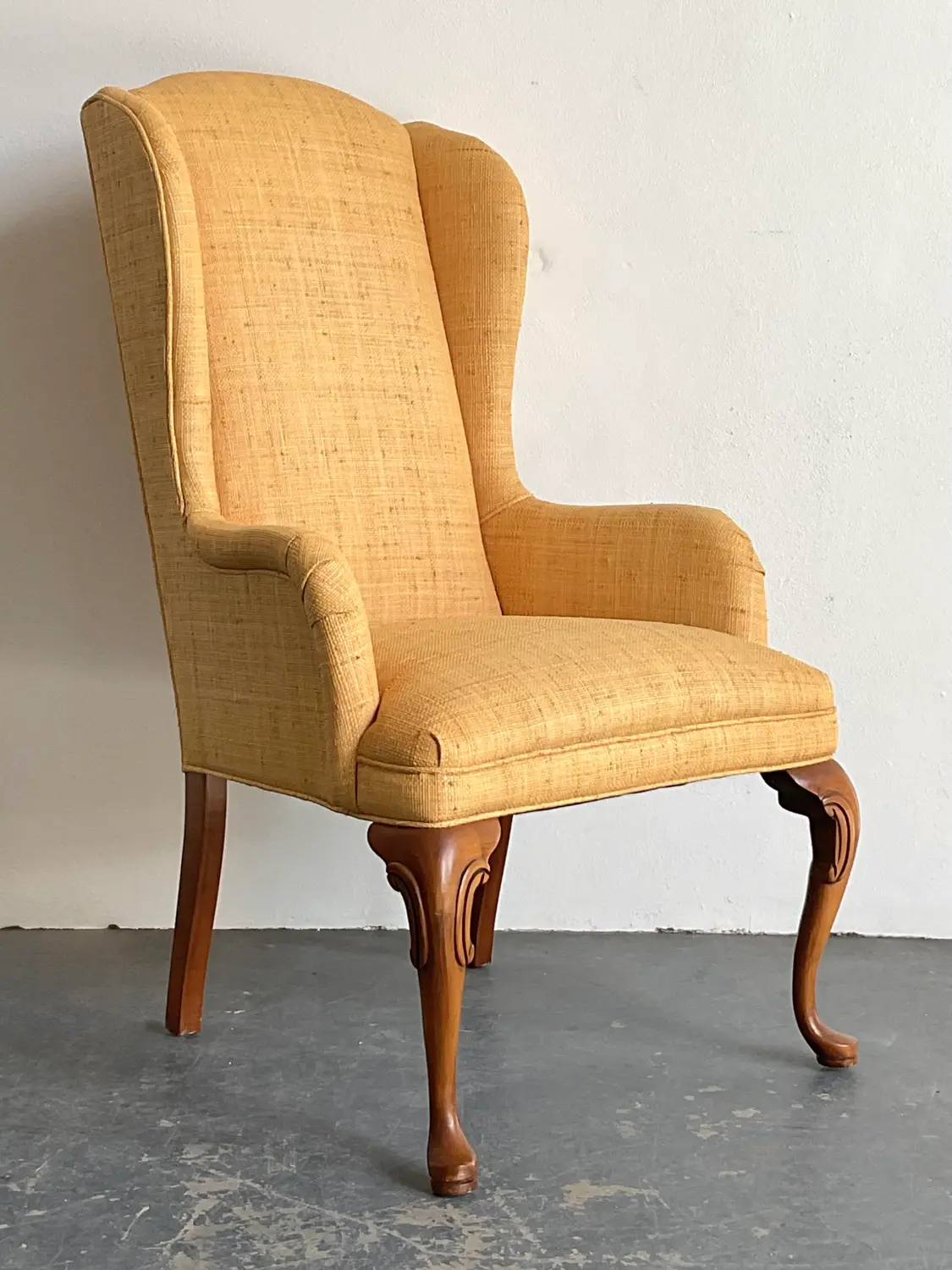 Vintage Raffia Wingback Chair - Side view