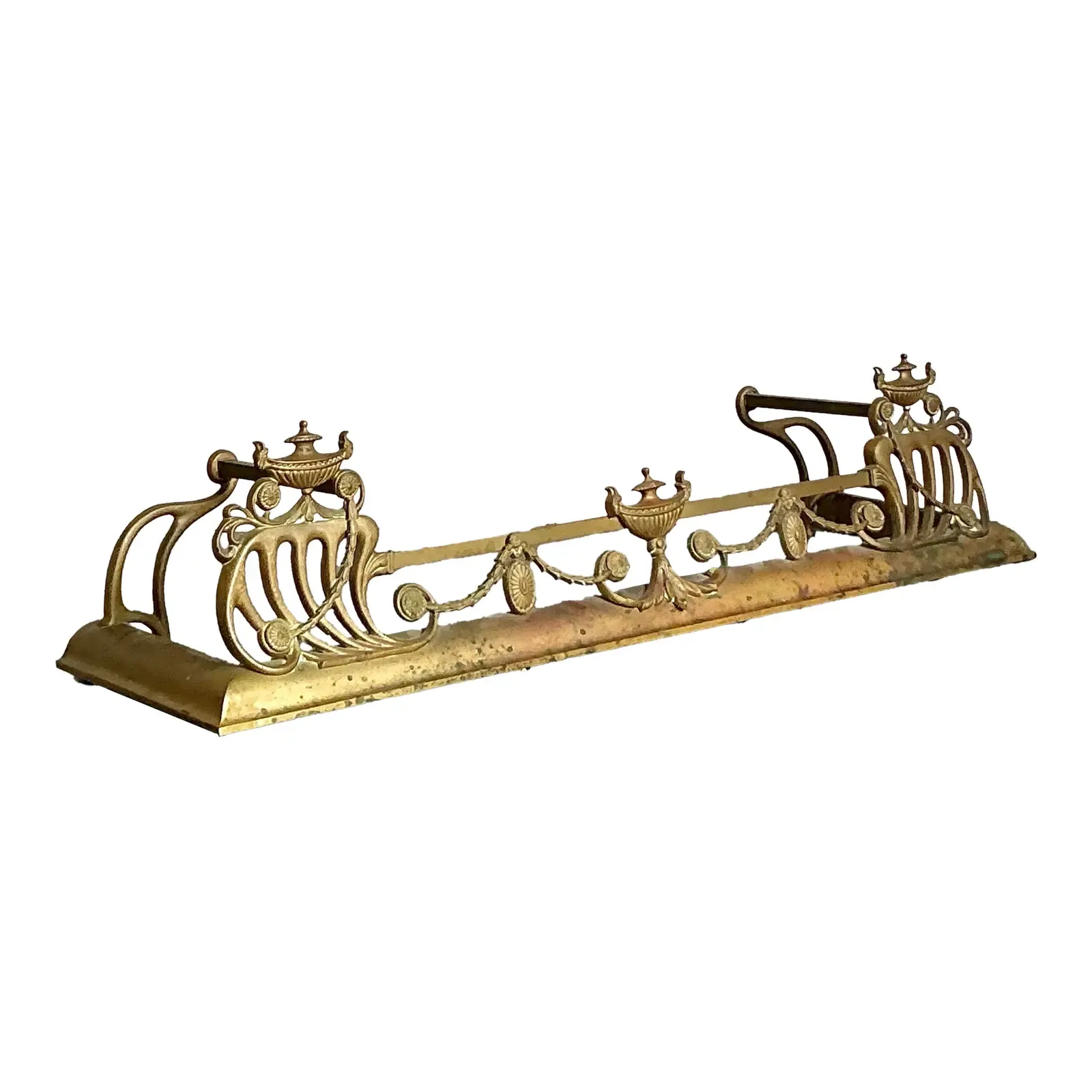 Vintage Regency Brass Swag Fireplace Fender - Detail view