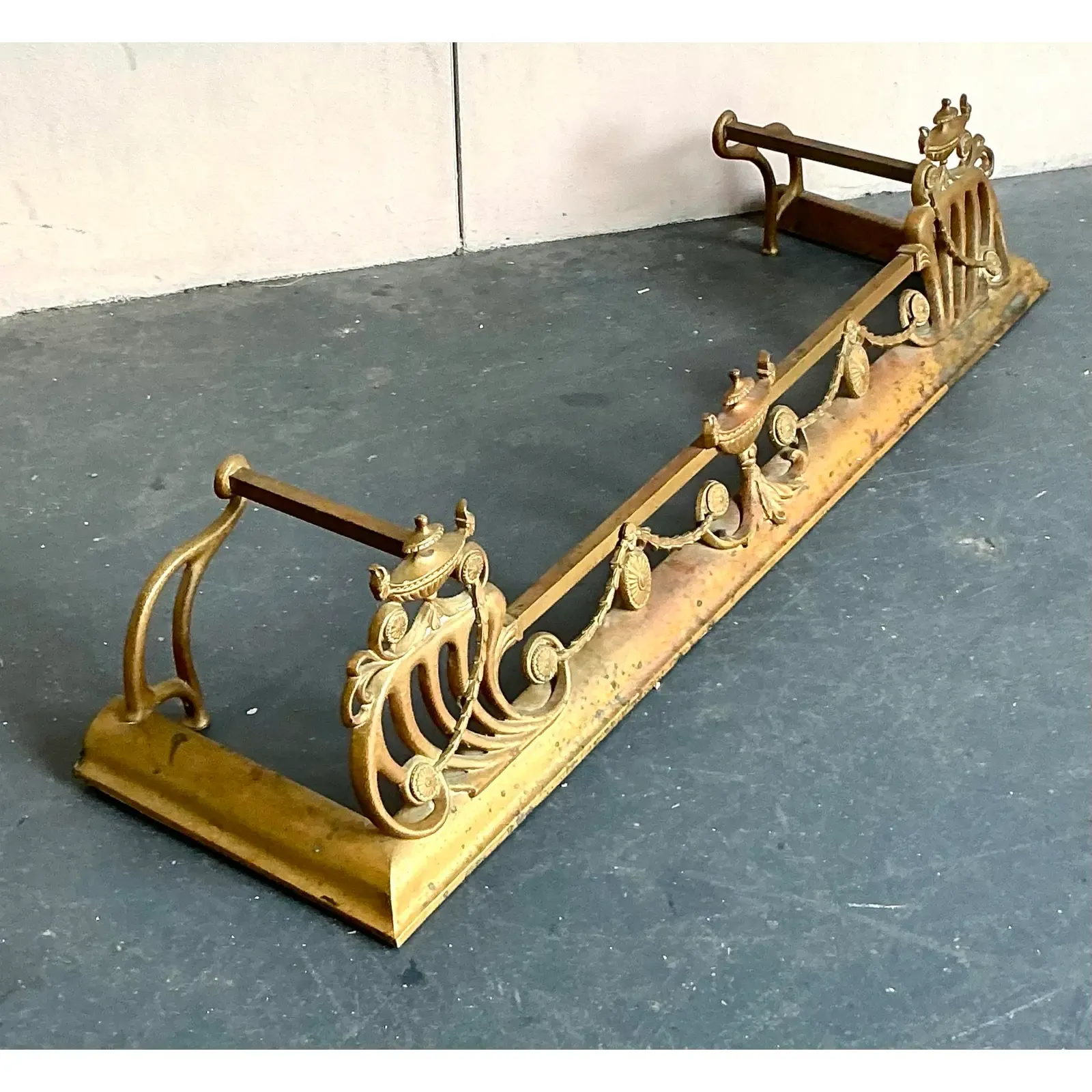 Vintage Regency Brass Swag Fireplace Fender - Top view