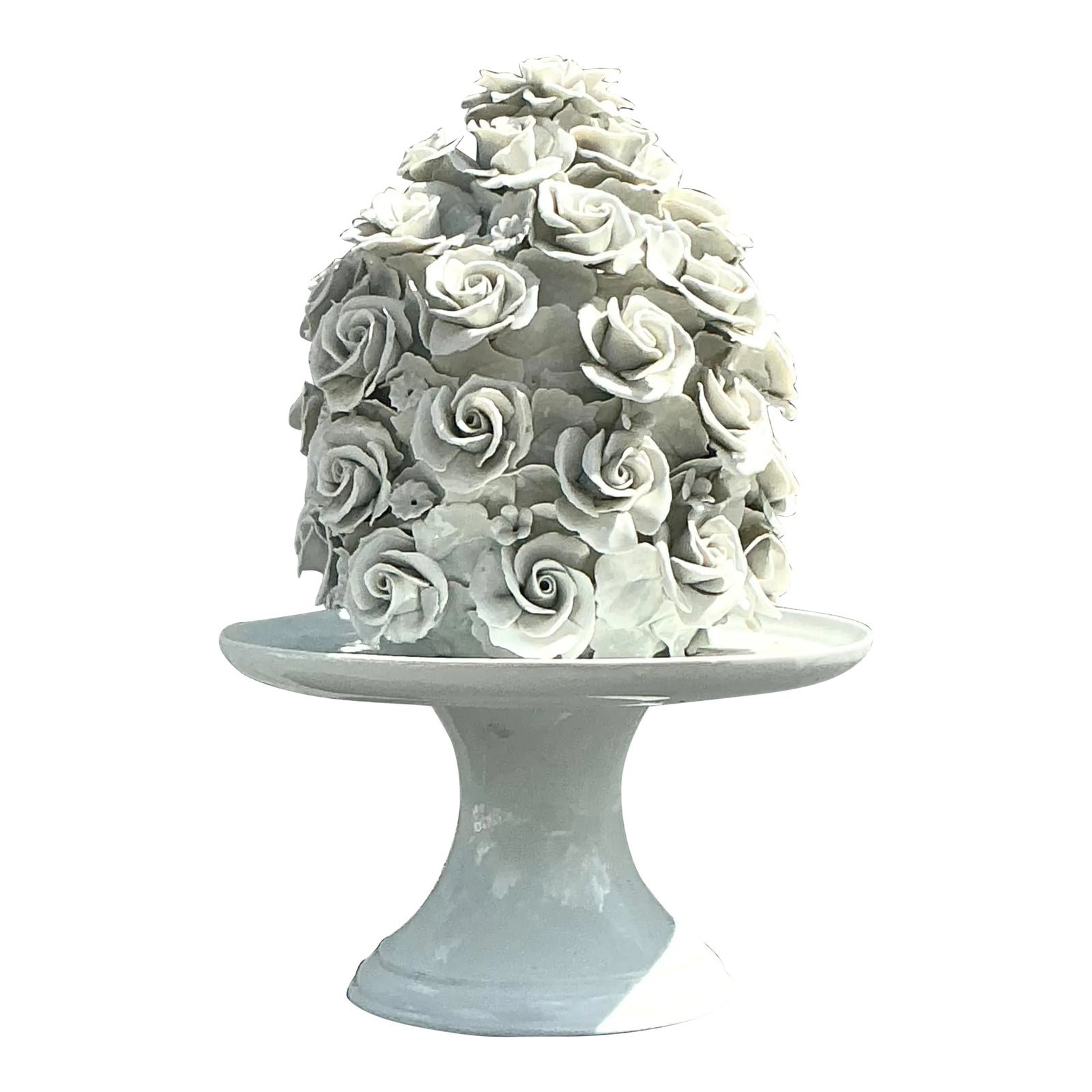 Vintage Regency Glazed Porcelain Rose Cake on Pedestal