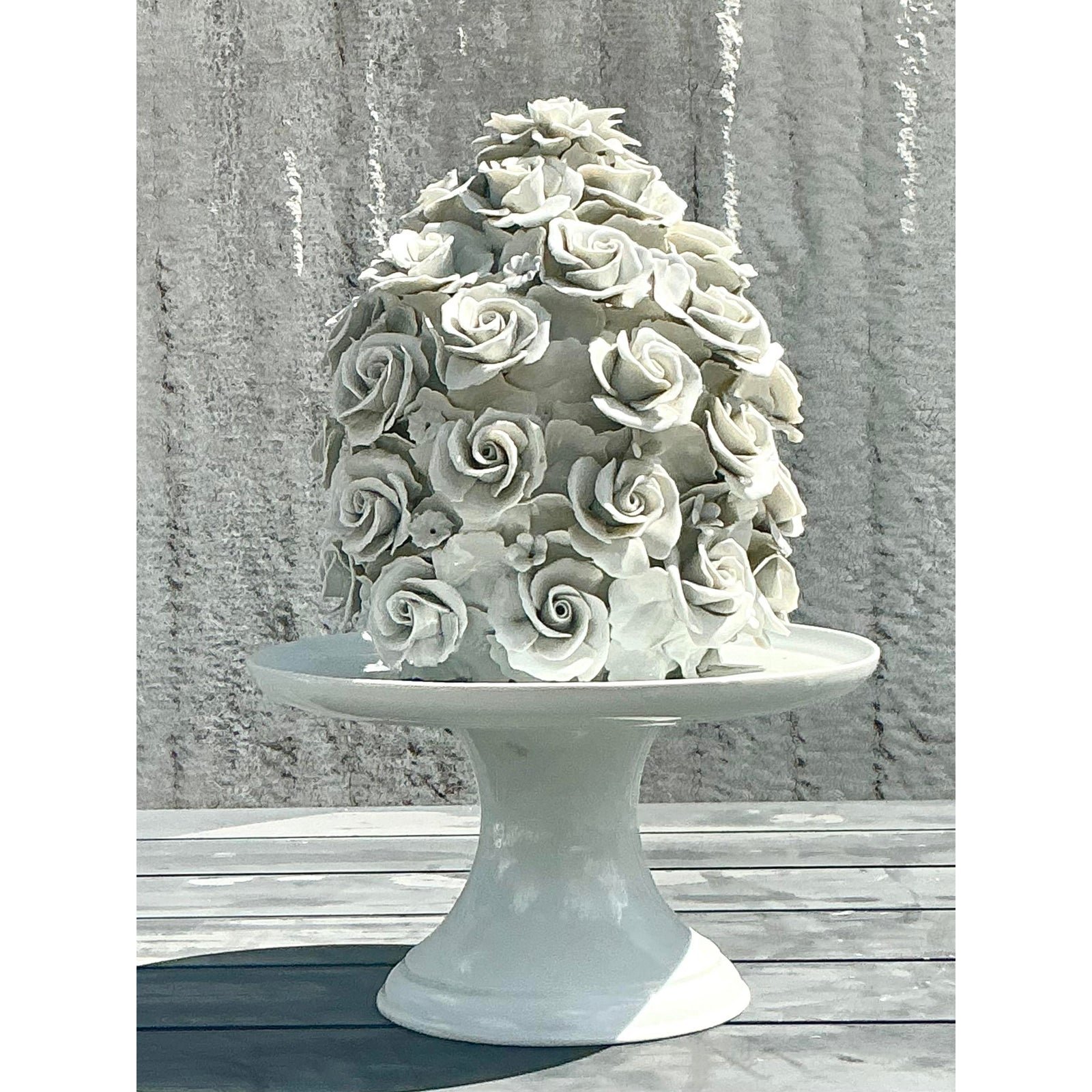 Vintage Regency Glazed Porcelain Rose Cake on Pedestal - Detail view