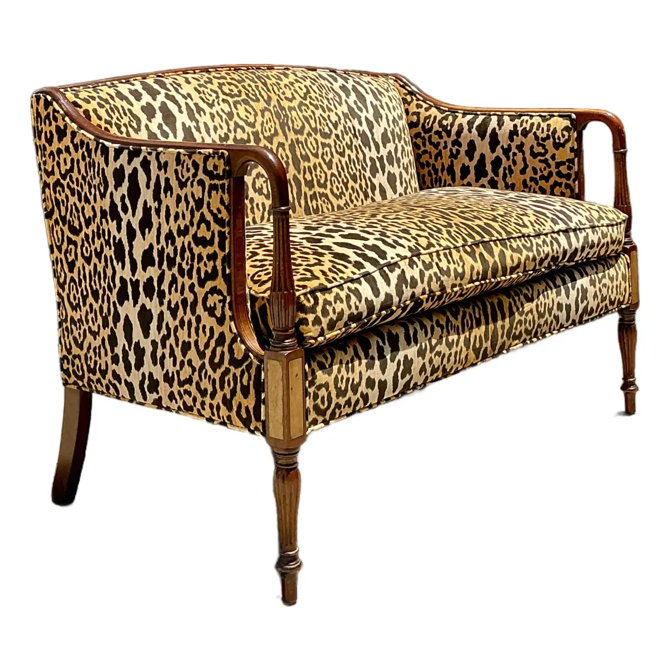 Vintage Regency Napoleon 111 Leopard Velvet Settee