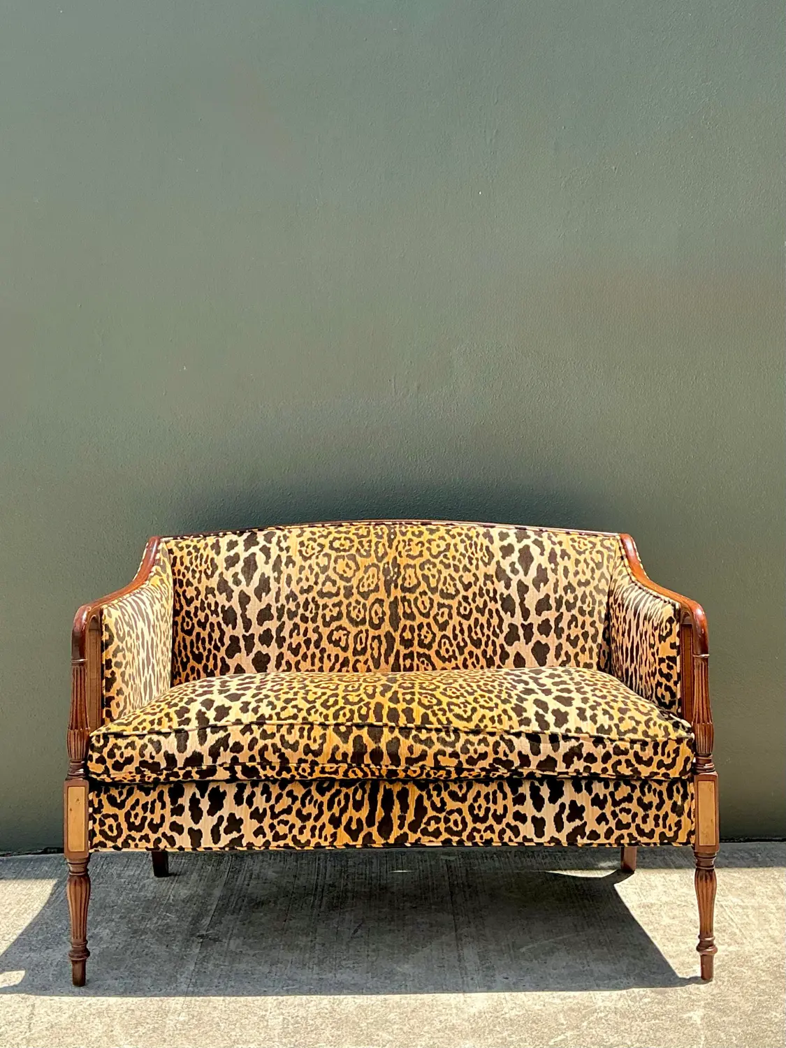 Vintage Regency Napoleon 111 Leopard Velvet Settee - Detail view
