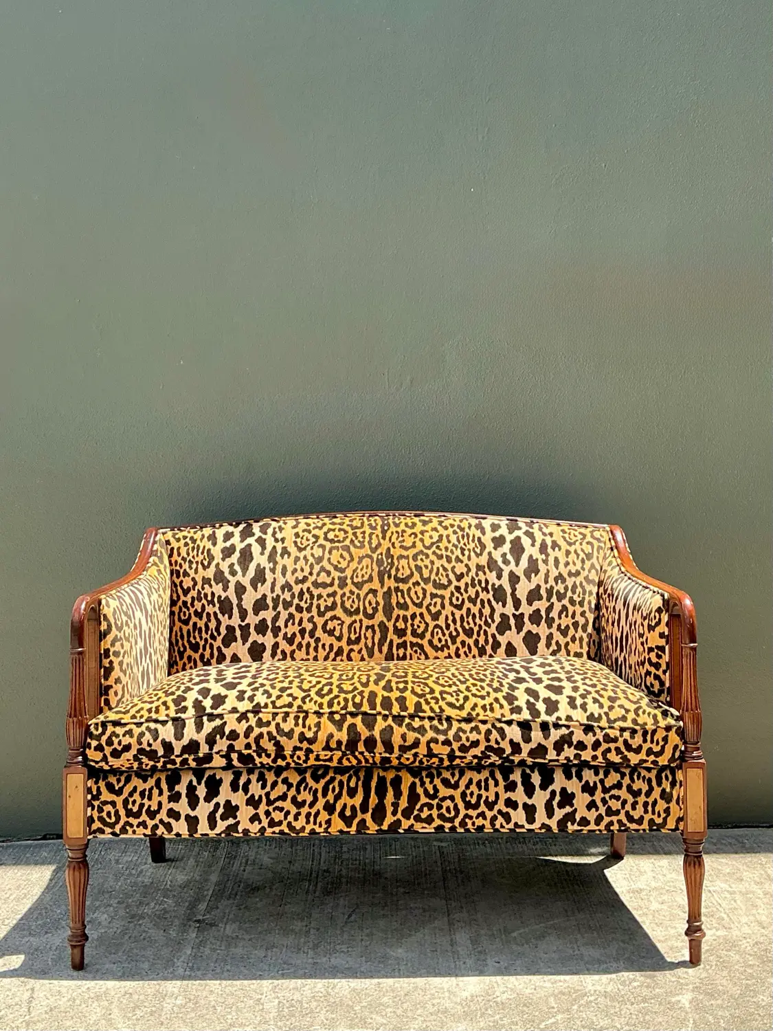 Vintage Regency Napoleon 111 Leopard Velvet Settee - Back view