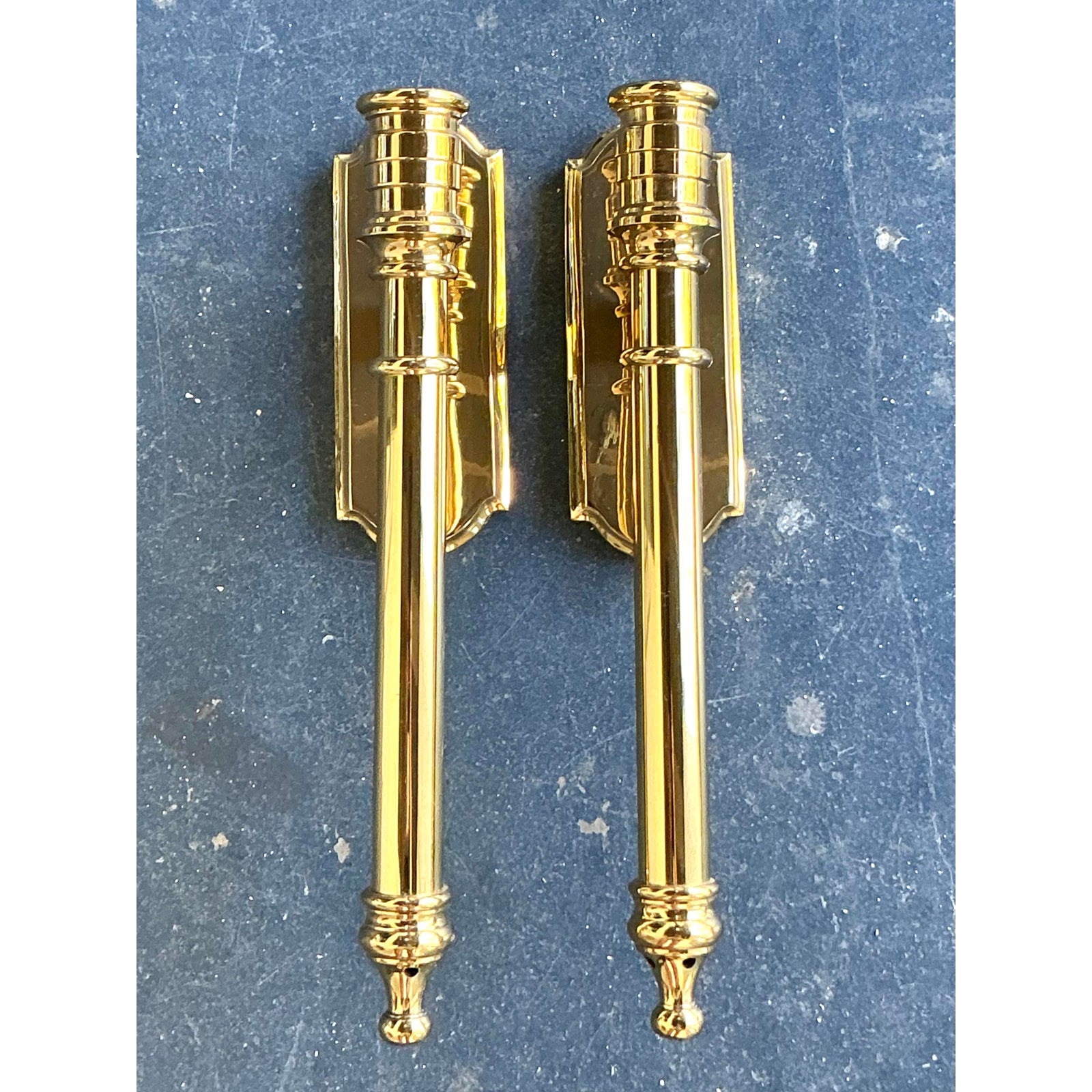 Vintage Regency Polished Brass Hurricane Candle Sconces - Side view